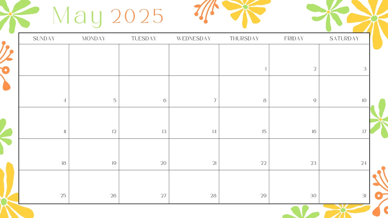 2025 Calendar Printable Large Print