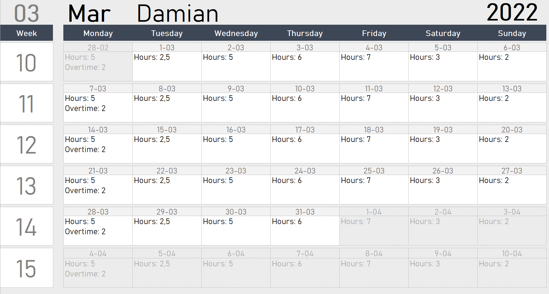 Free Weekly Schedule Monthly Calendar Excel Spreadsheet