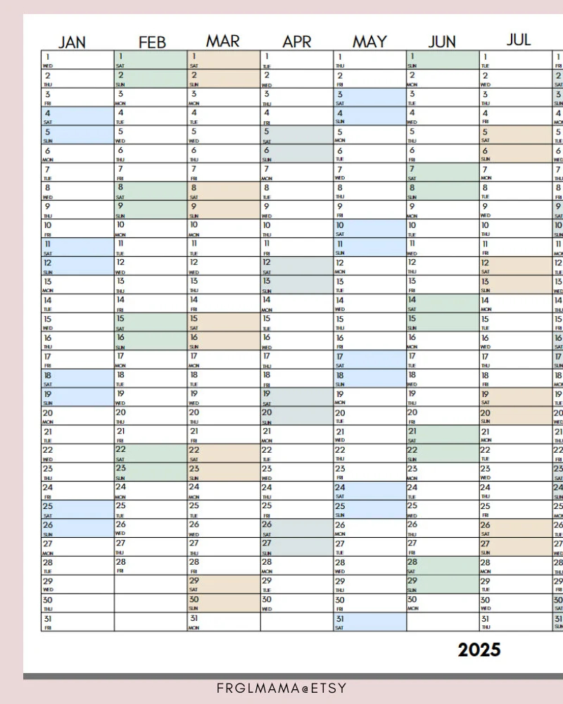 Full Year Calendar 2025 2025 Monthly Planner 2025 Rainbow Yearly Calendar Calendar Printable 2025 Wall Planner Wall Calendar 2025 Etsy