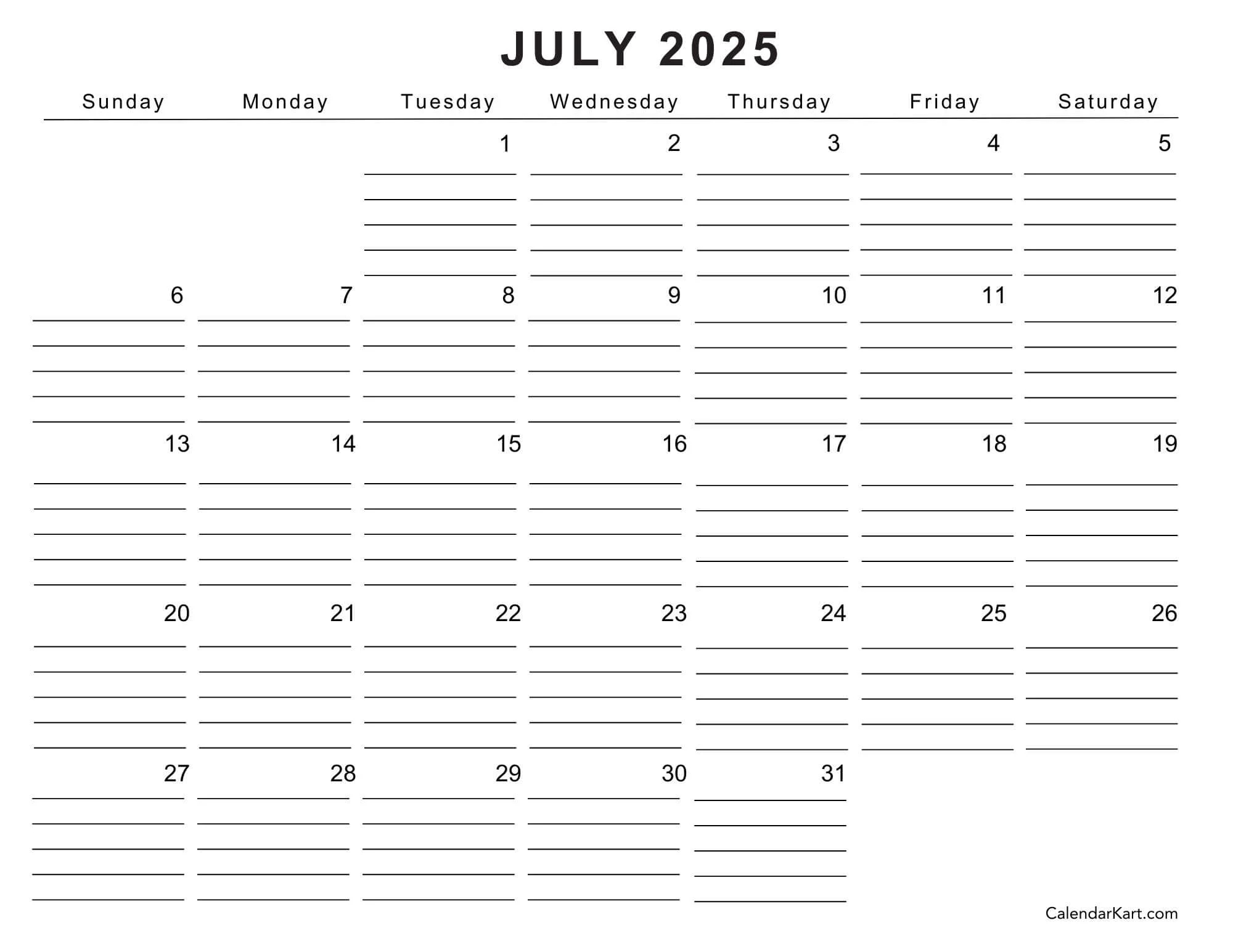 2025 Calendar Printable July