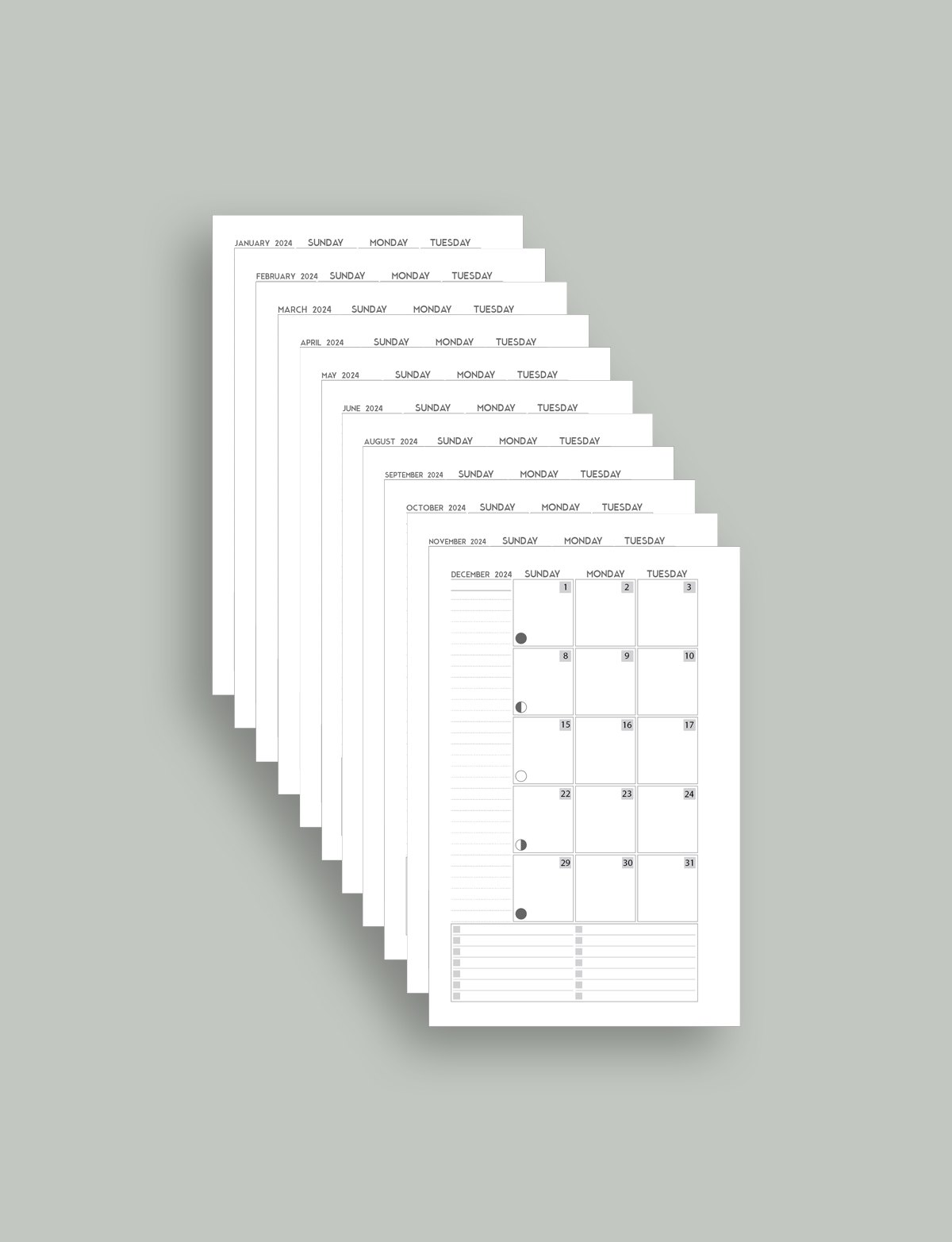 Half Letter 5 5 X 8 5 2024 Calendar Template PDF Download