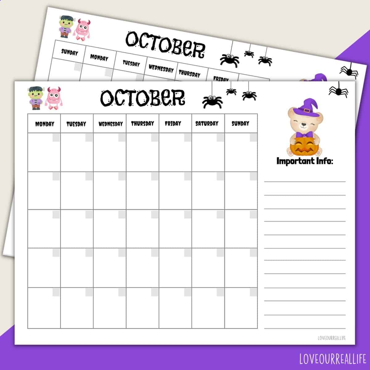 Printable Halloween Calendar