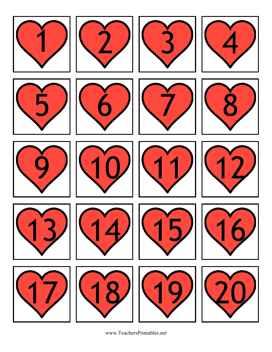 Free Printable Calendar Heart Numbers For Teachers