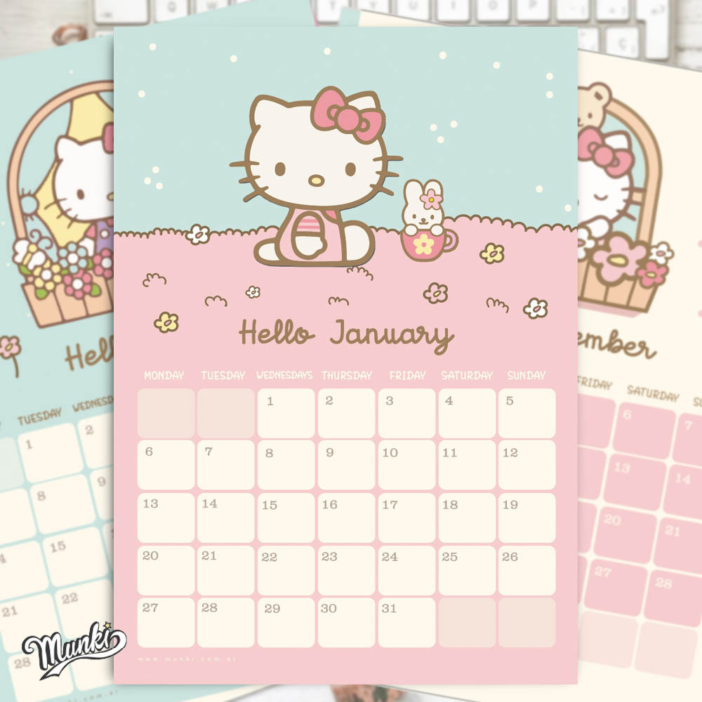 Hello Kitty PDF Printable Calendar 2025 English Texts Munki Printables s Ko fi Shop