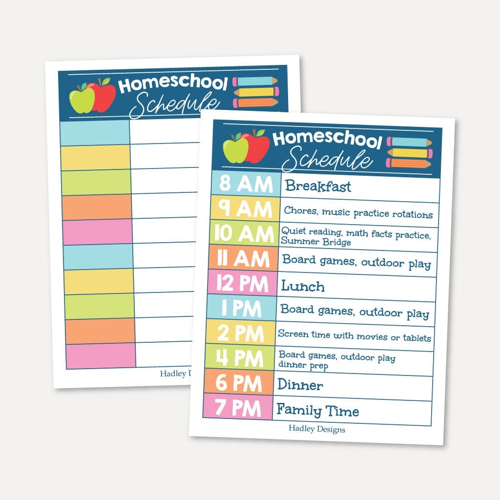 Homeschool Schedule Printable Kids Daily Routine Chart School Organizer Template Hourly Schedule Time Homeschool Mom Teacher Planner PDF Etsy