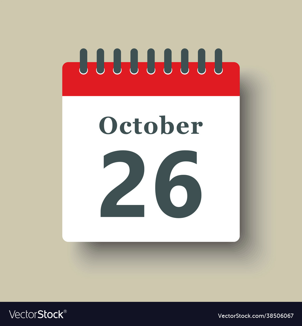 Icon Day Date 26 October Template Calendar Page Vector Image