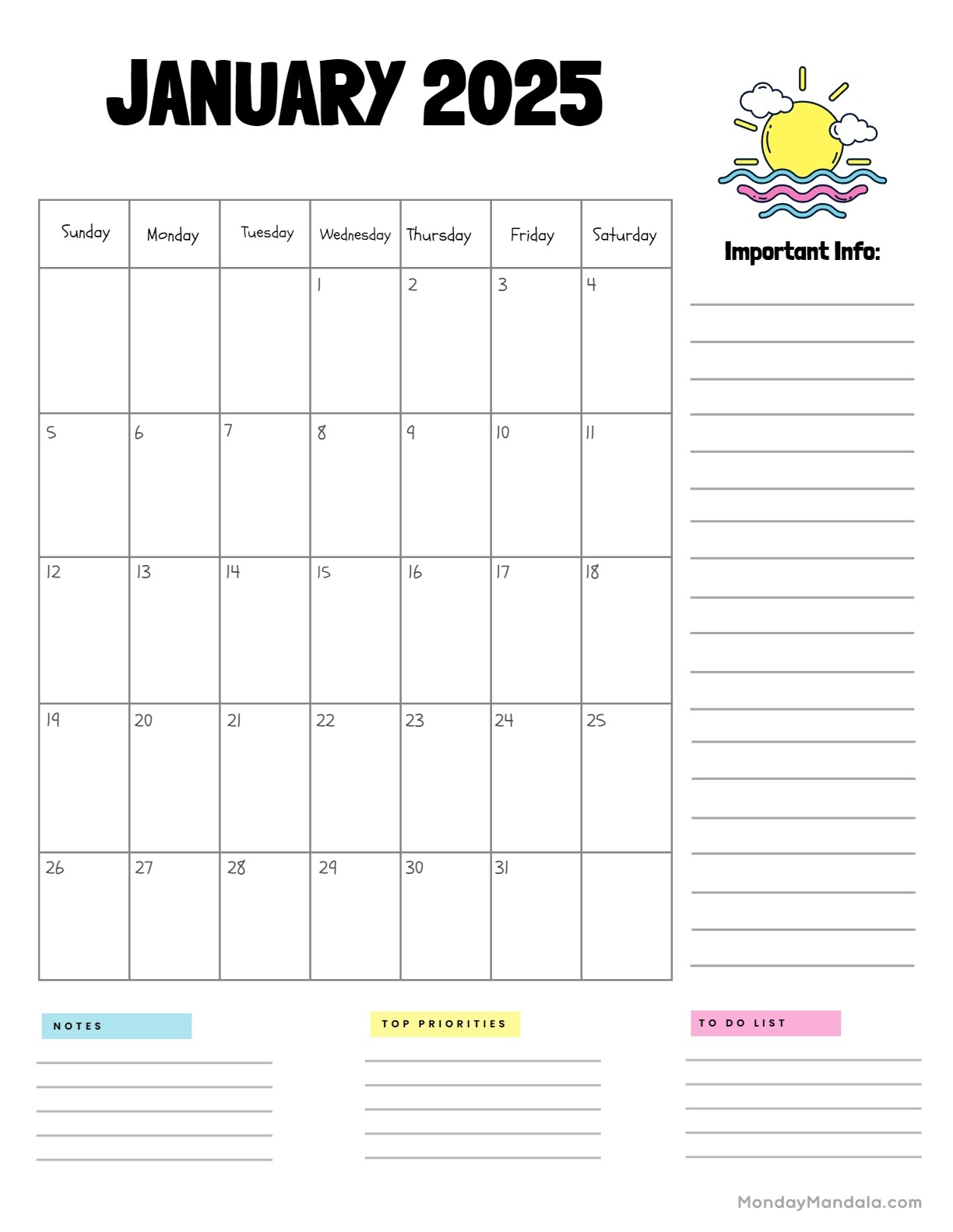 January 2025 Calendar 52 Free PDF Printables 