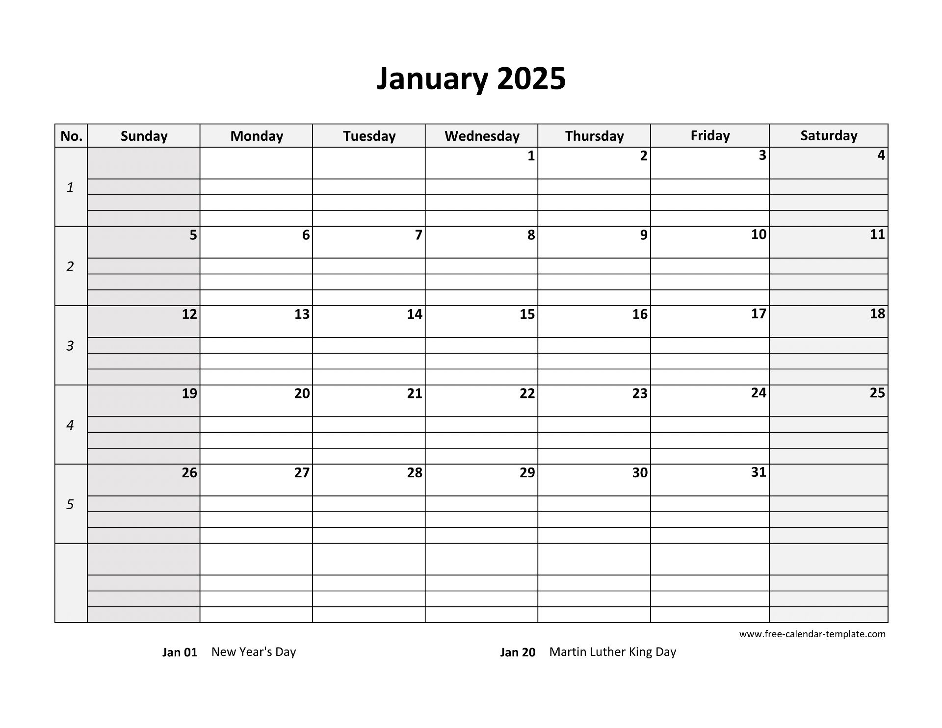 Work Calendar 2025 Printable