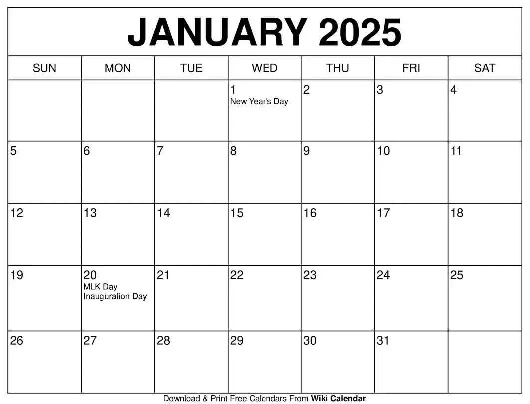 January 2025 Calendar Printable Templates More
