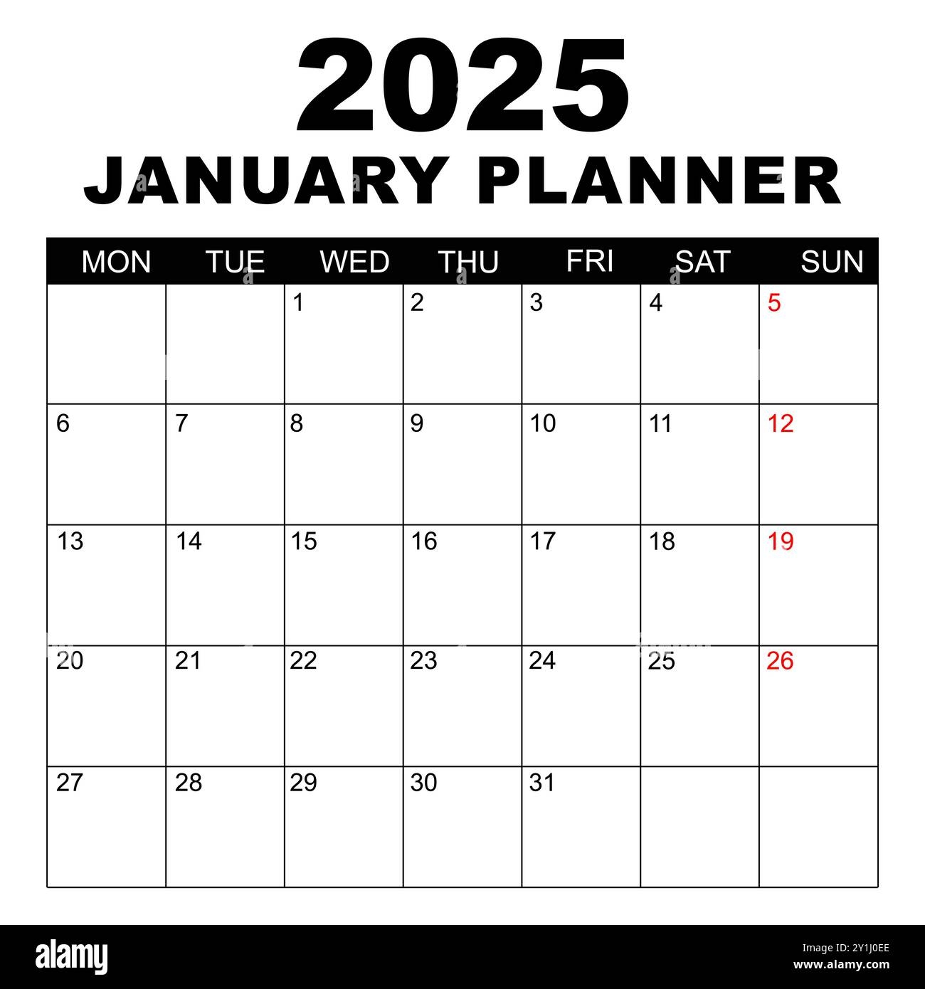 January 2025 Calendar Week Starts On Monday Blank Calendar Template Fits Letter Size Page Stationery Design Simple Set Calendar 2025 Monthly Stock Vector Image Art Alamy