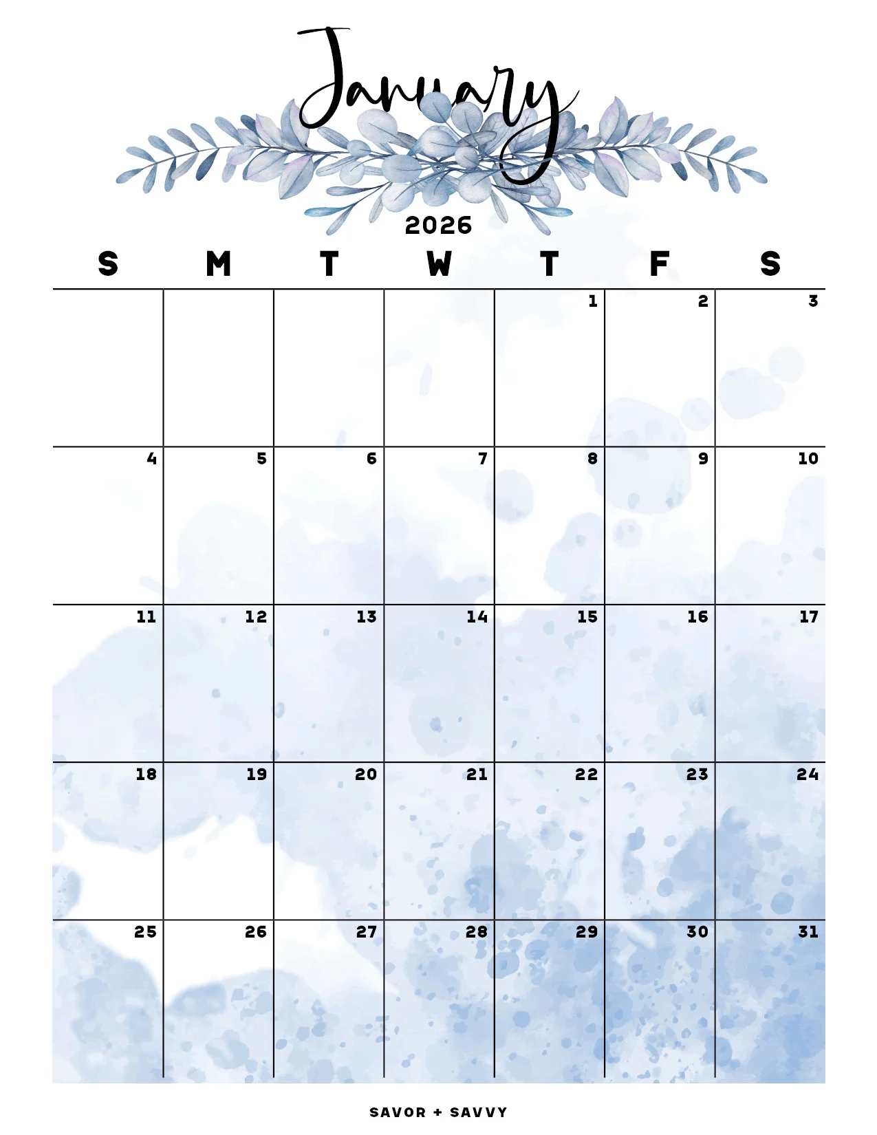 January 2026 Calendar Templates 14 Free Printables Savor Savvy