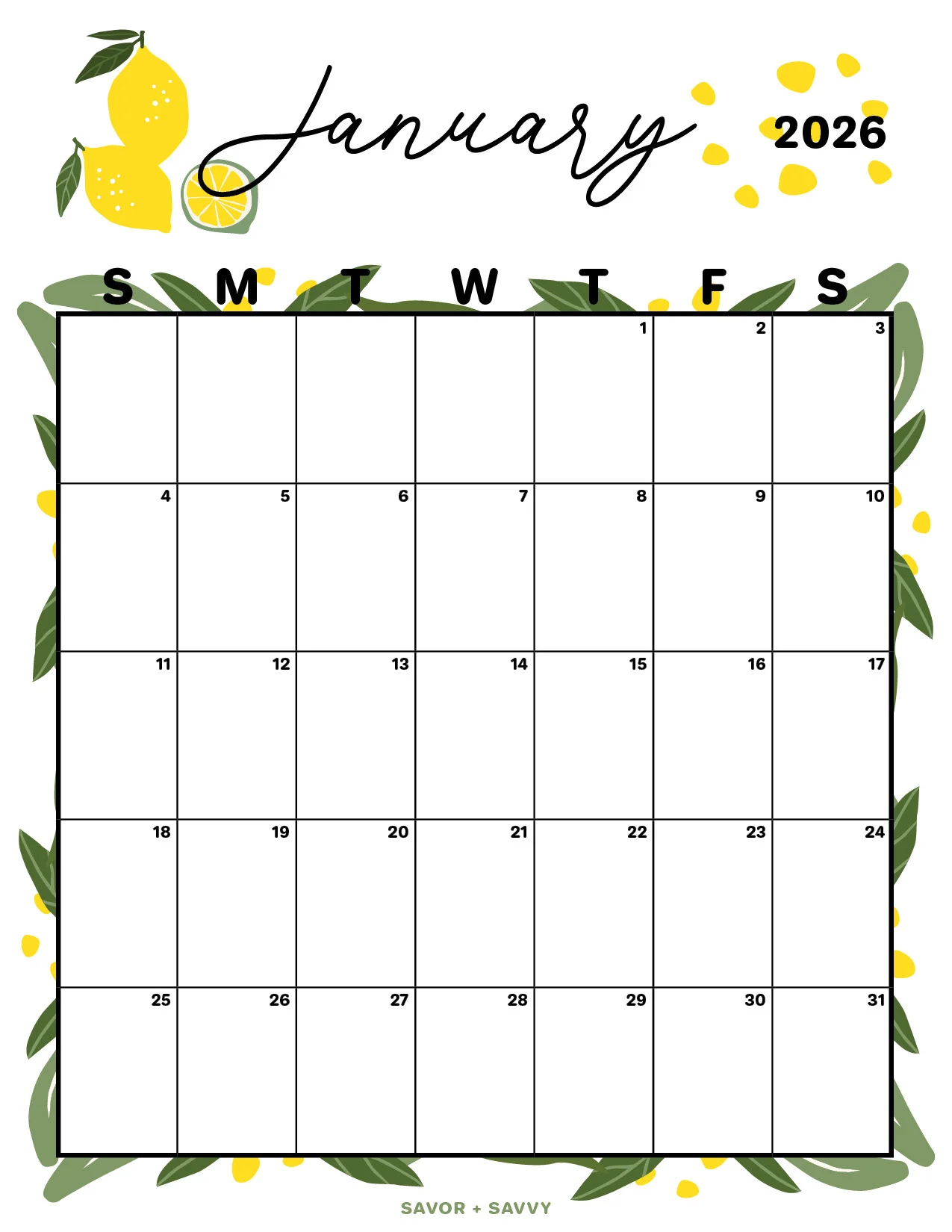 Free Printable Printable January 2026 Calendar