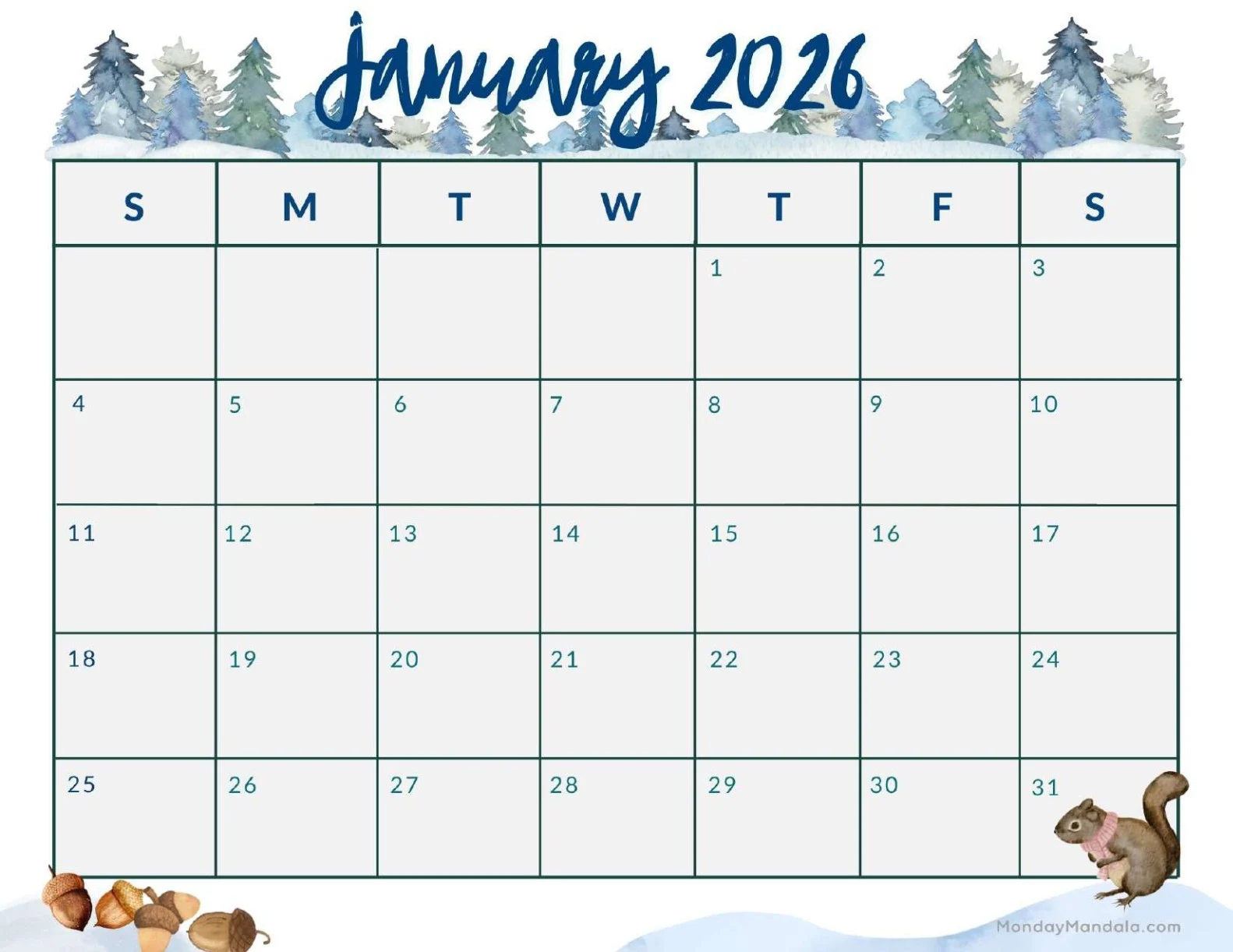 january 2026 calendars free pdf printables
