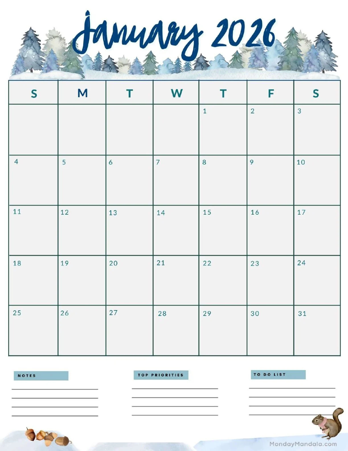 January 2026 Calendars Free PDF Printables 