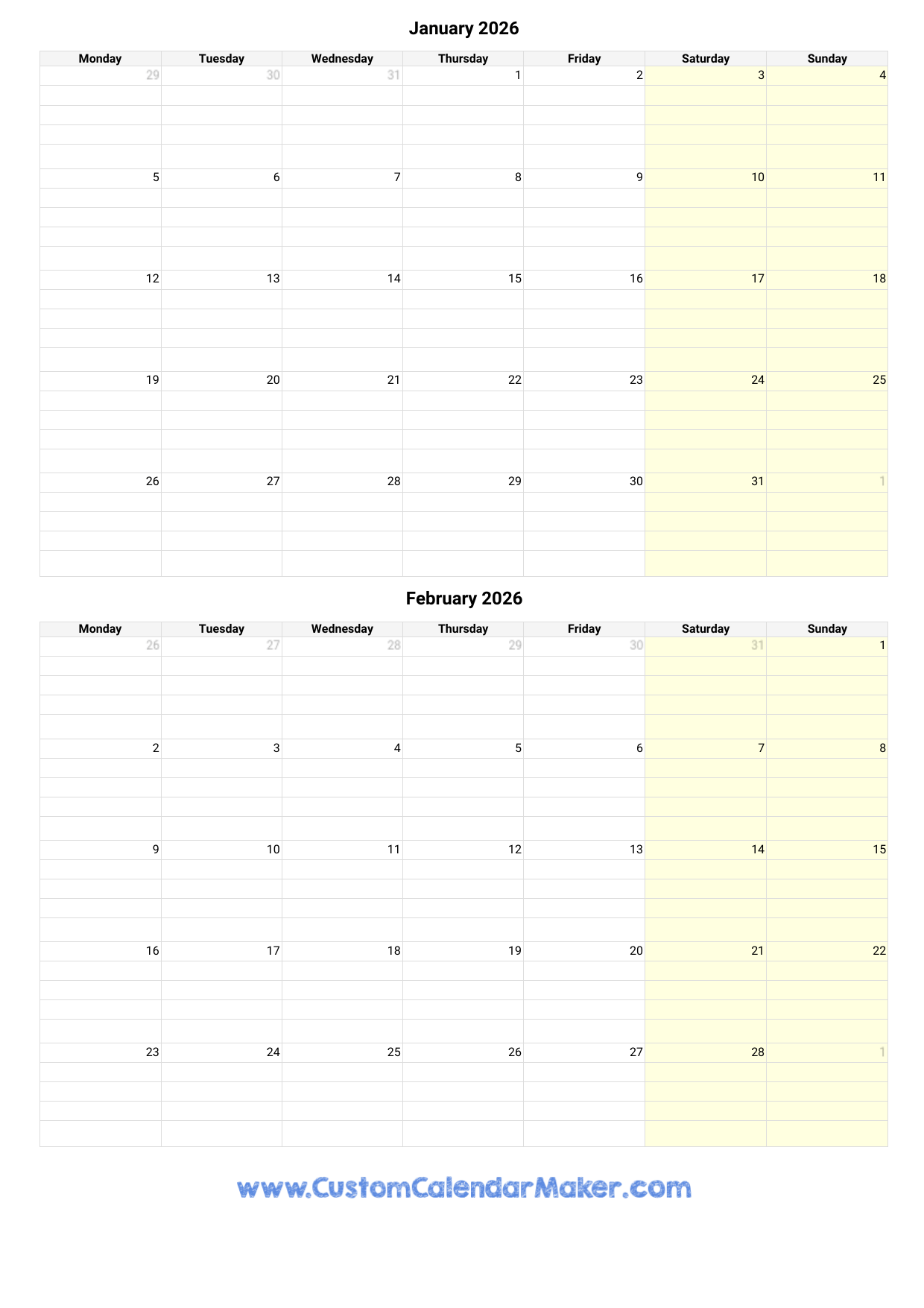 Printable Calendar February 2026