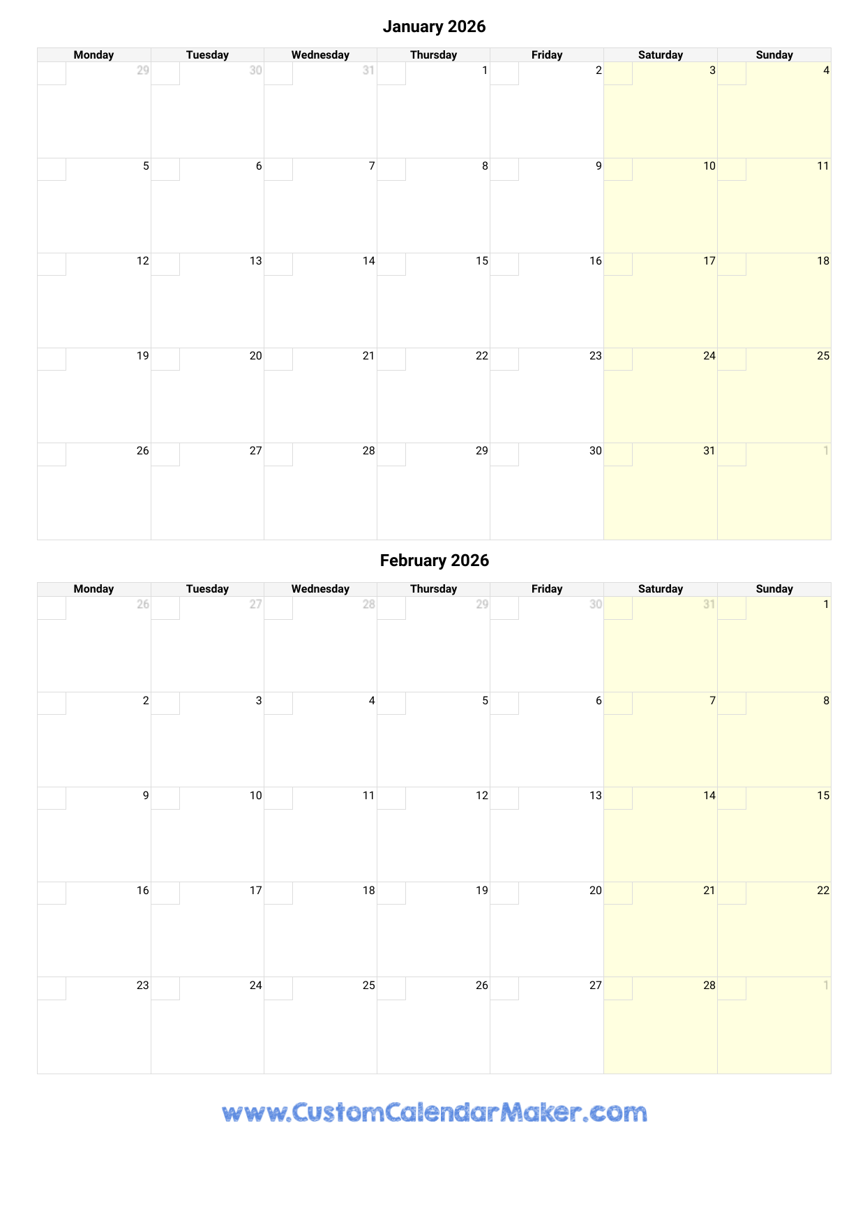 February 2026 Calendar Free Printable