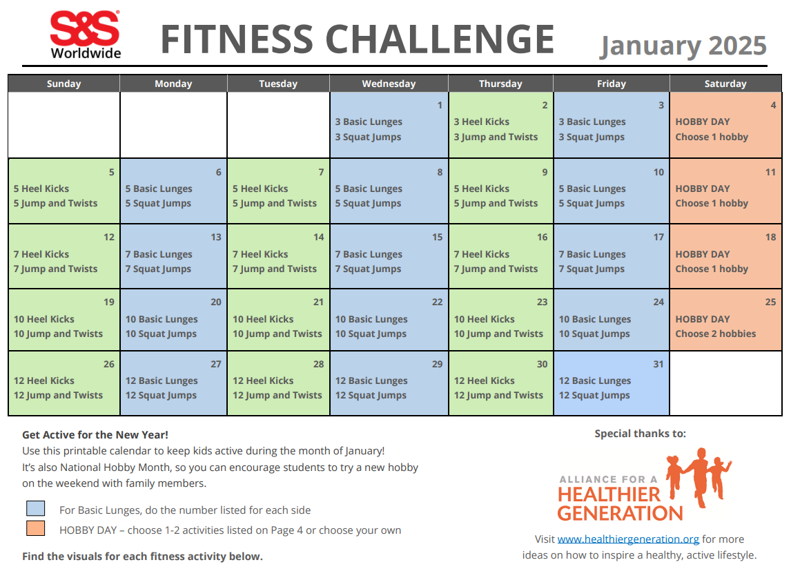 January Printable Fitness Challenge Calendar S S Blog