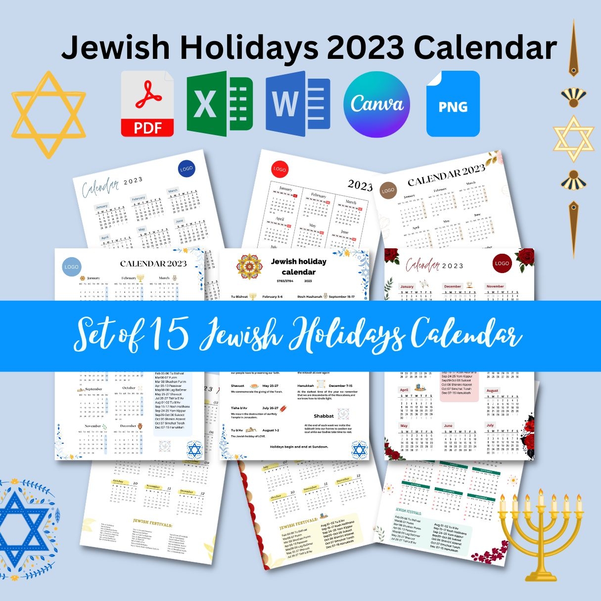 Jewish 2025 Calendar With Holidays Printable PDF Word