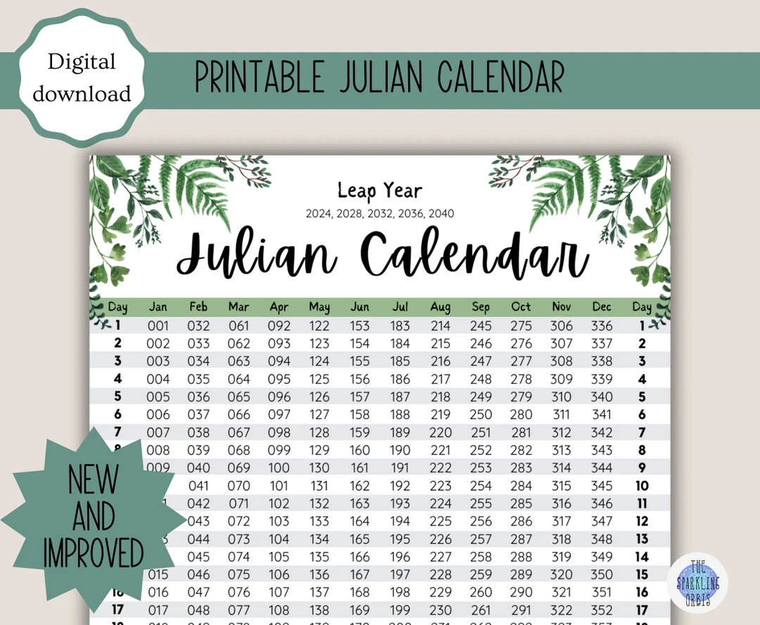 Julian Calendar Military And Government Leaf Design Digital Download Printable PDF Leap Year And Non leap Year US Letter And A4 Etsy Denmark