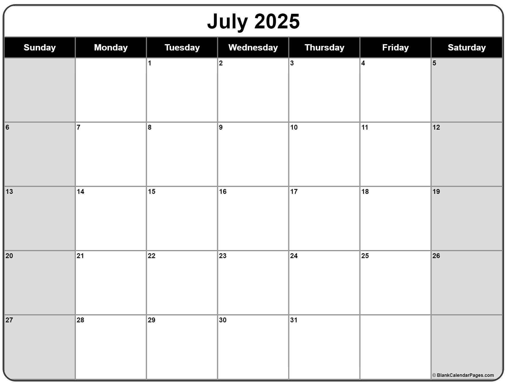 Blank Calendar June 2026 Printable