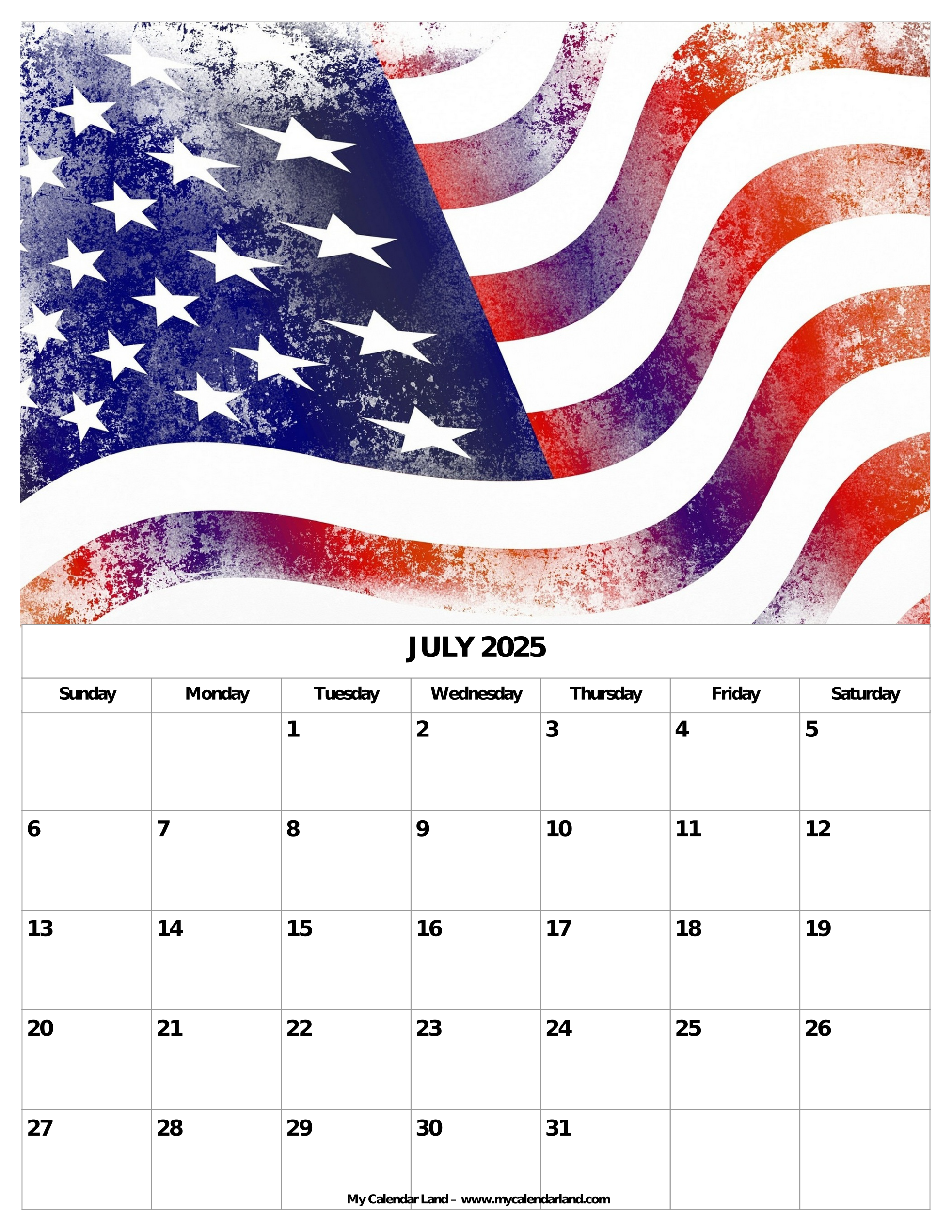 July 2025 Calendar My Calendar Land