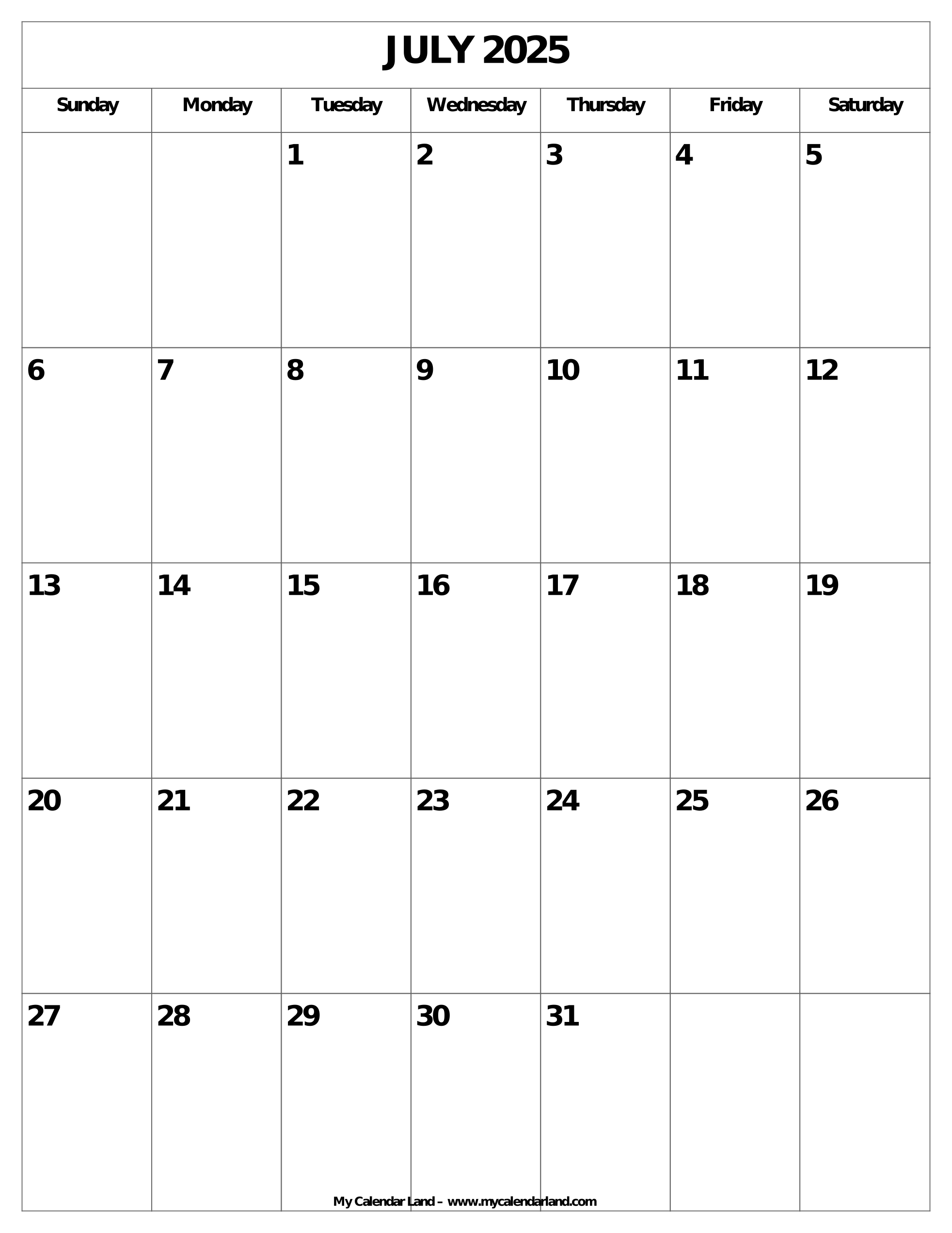 July 2025 Calendar My Calendar Land July 2025 Calendar My Calendar Land