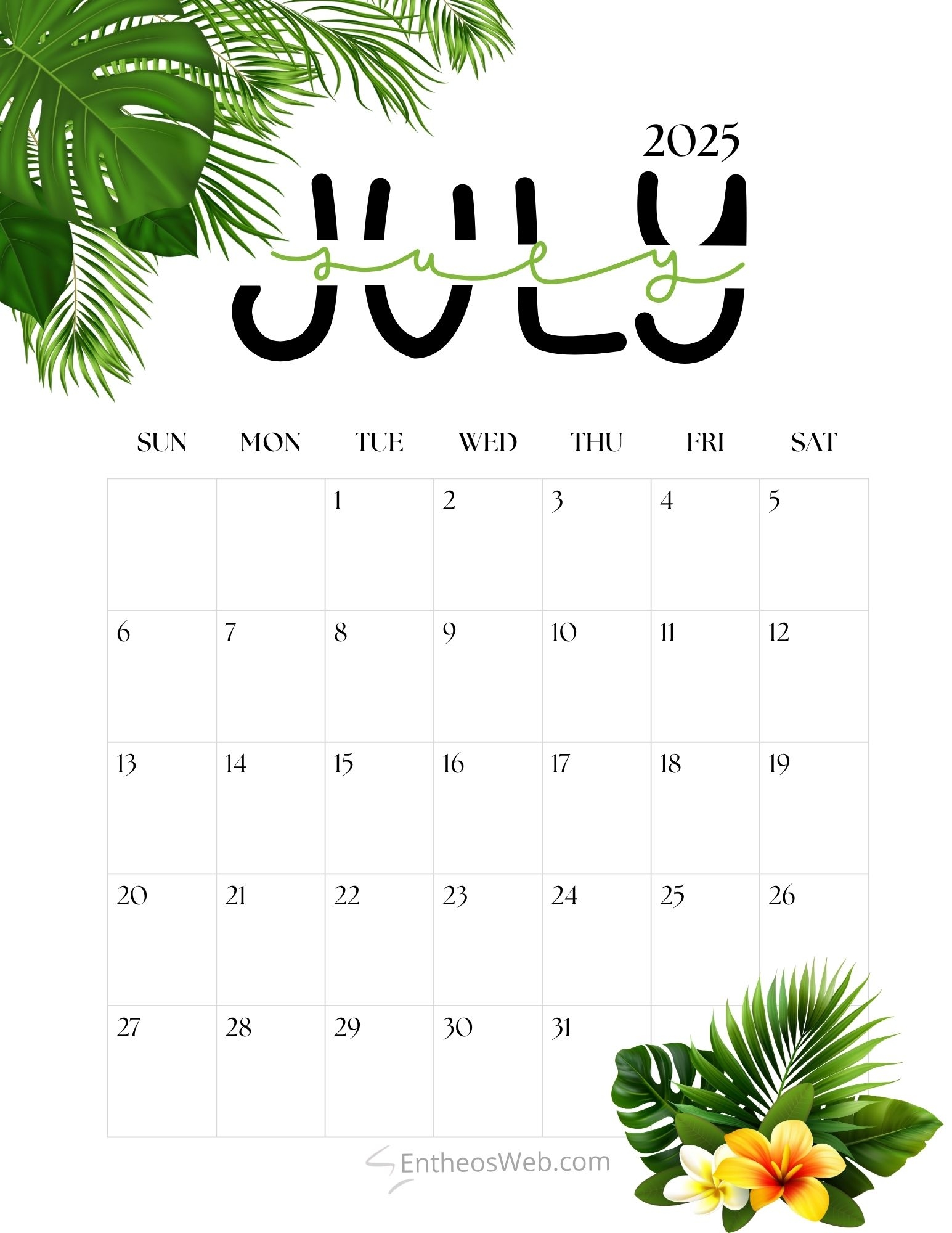 July 2025 Calendar Printables EntheosWeb