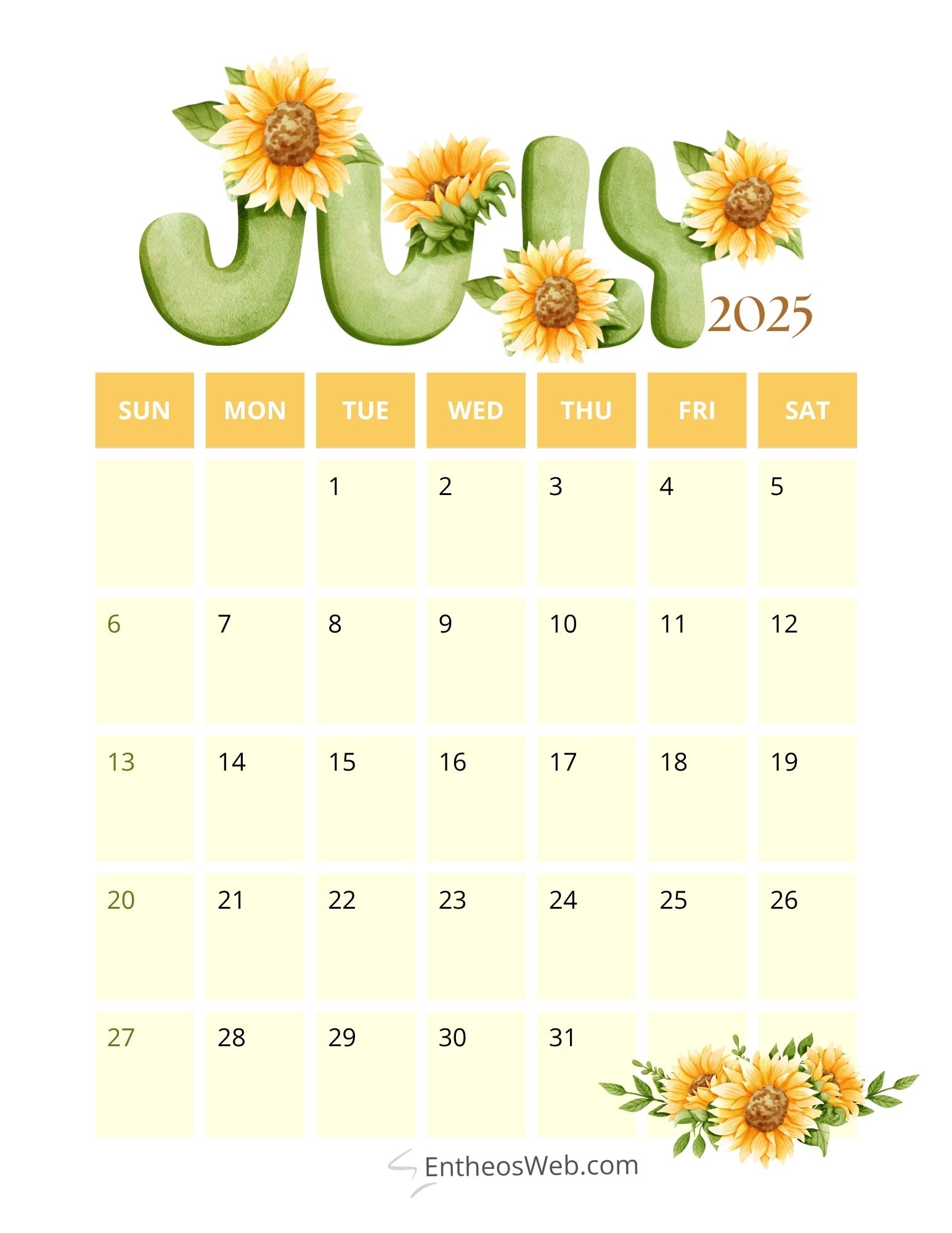July 2025 Calendar Printables EntheosWeb