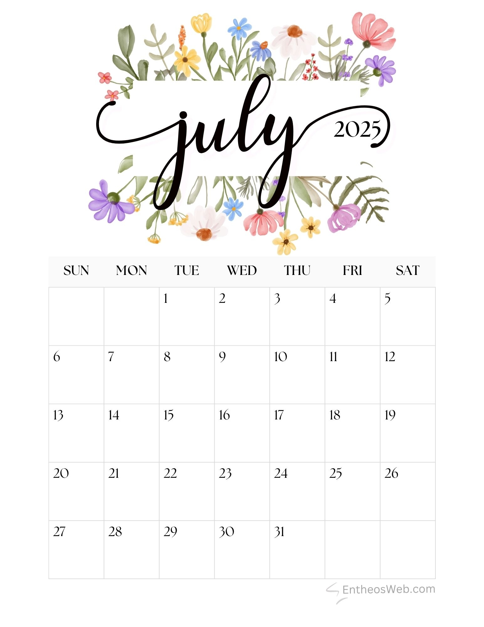 July 2025 Calendar Printables EntheosWeb
