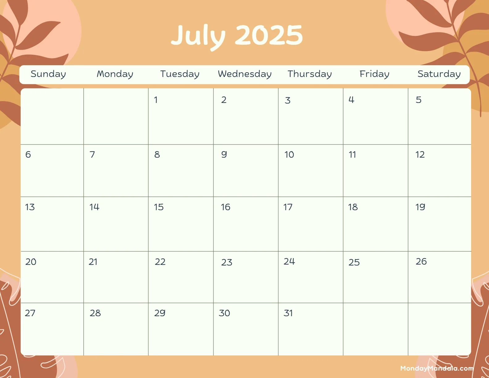 July 2025 Printable Calendar 52 Free PDF Printables July 2025 Printable Calendar 52 Free PDF Printables