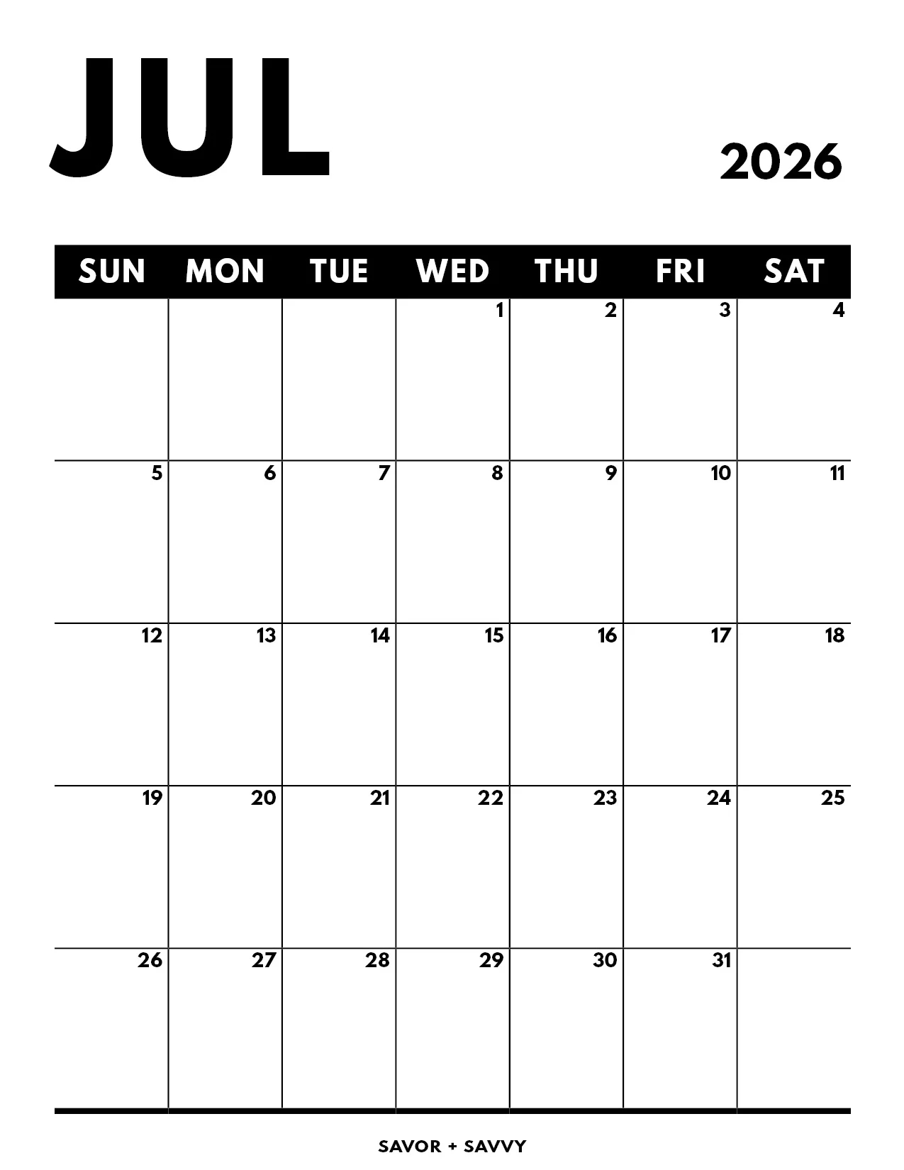 June And July 2026 Printable Calendar June And July 2026 Printable Calendar