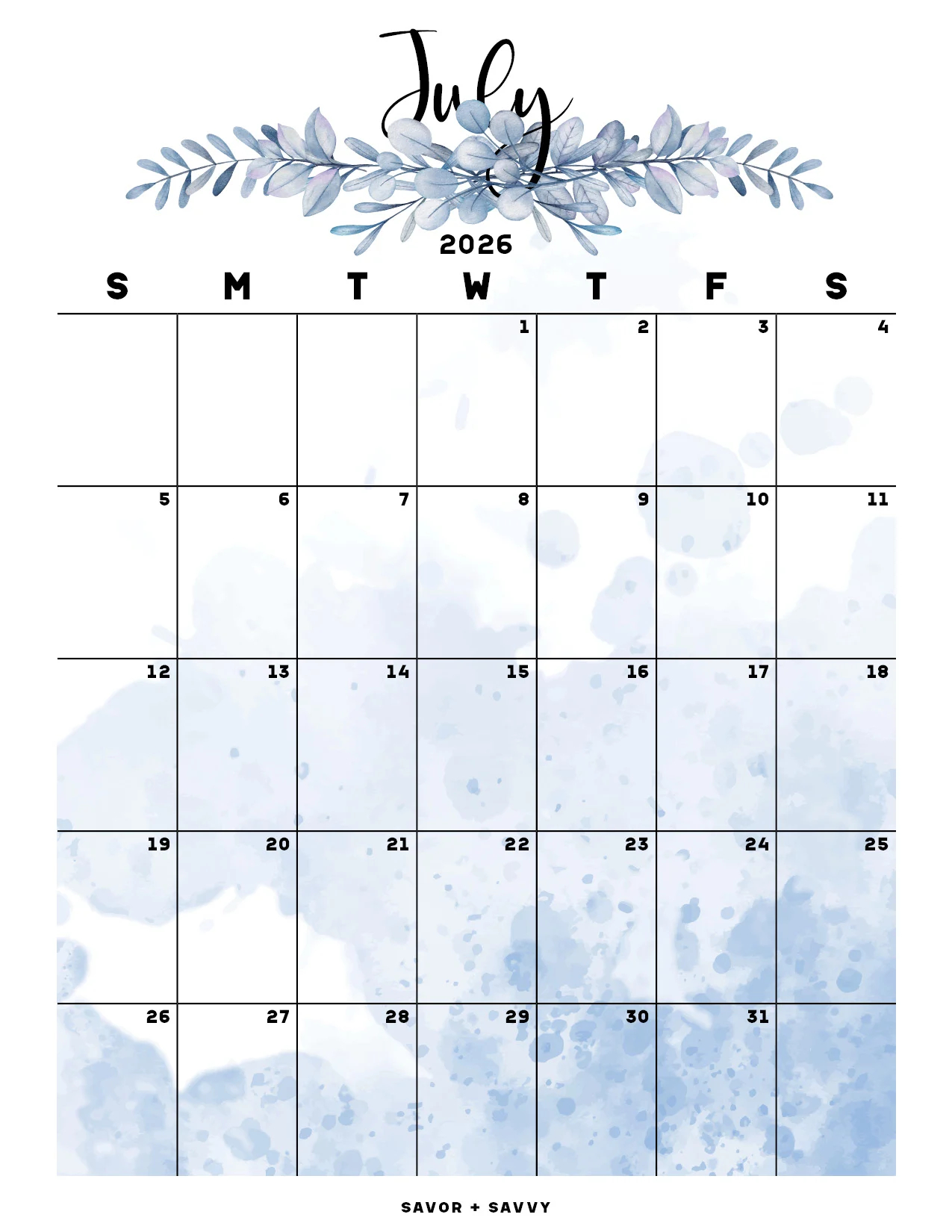 Free Printable July Calendars 2026