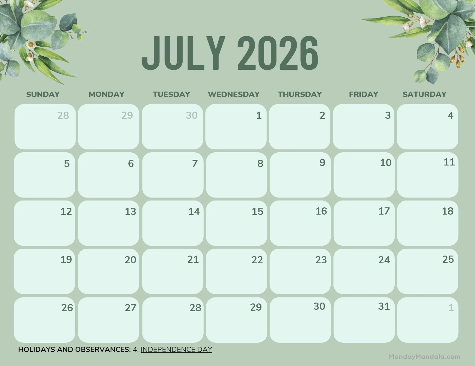 July 2026 Calendars 52 Free PDF Printables 