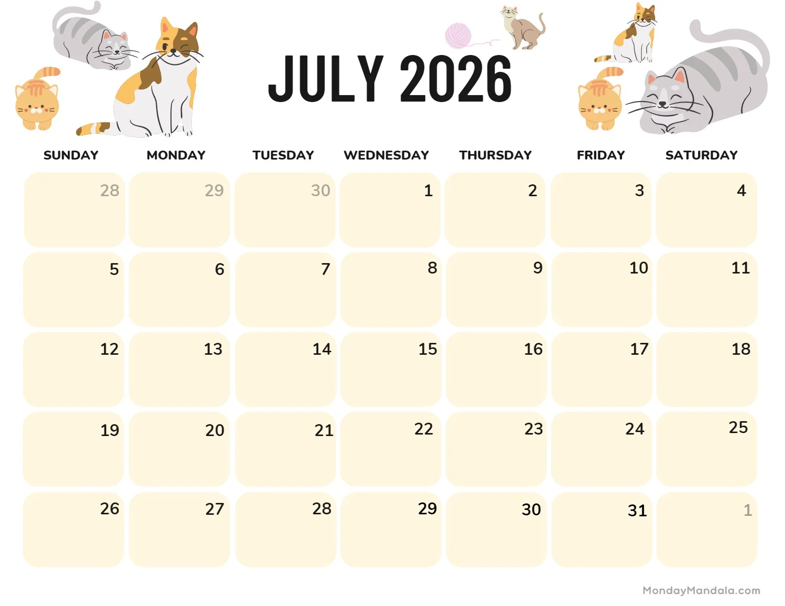 July 2026 Calendars 52 Free PDF Printables 