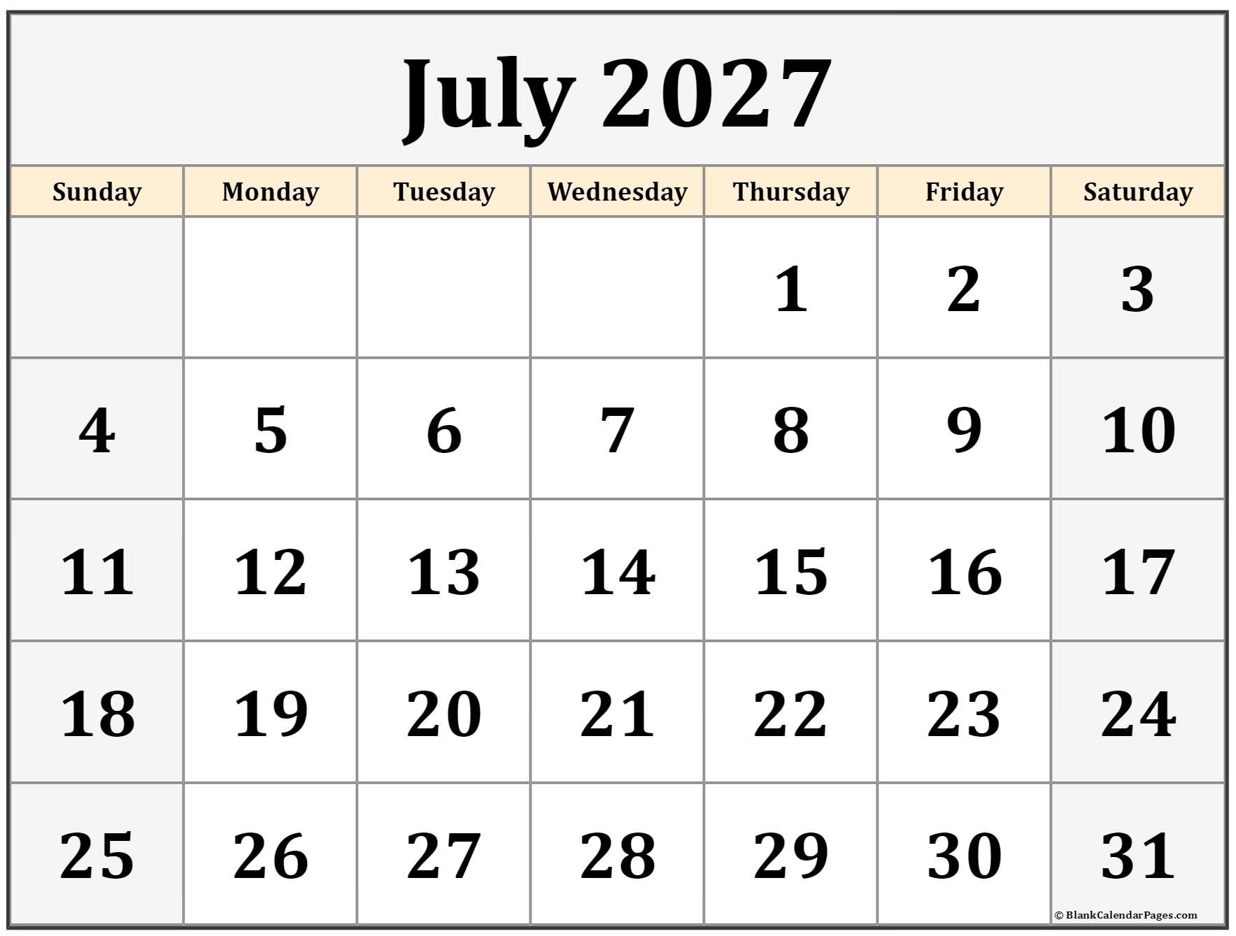 Printable Calendar For June And July 2027