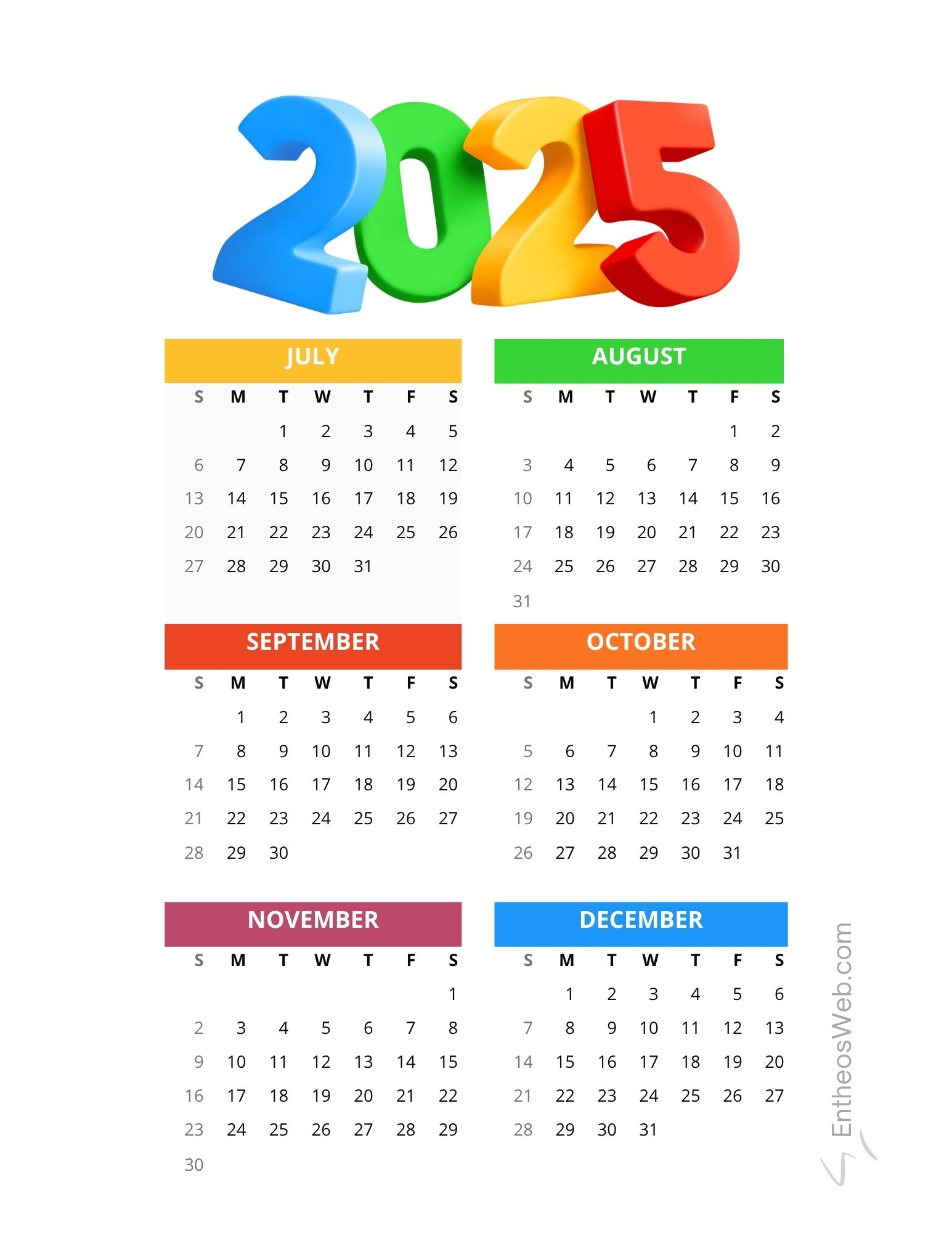 July To December 2025 6 Month Calendar Printable EntheosWeb July To December 2025 6 Month Calendar Printable EntheosWeb