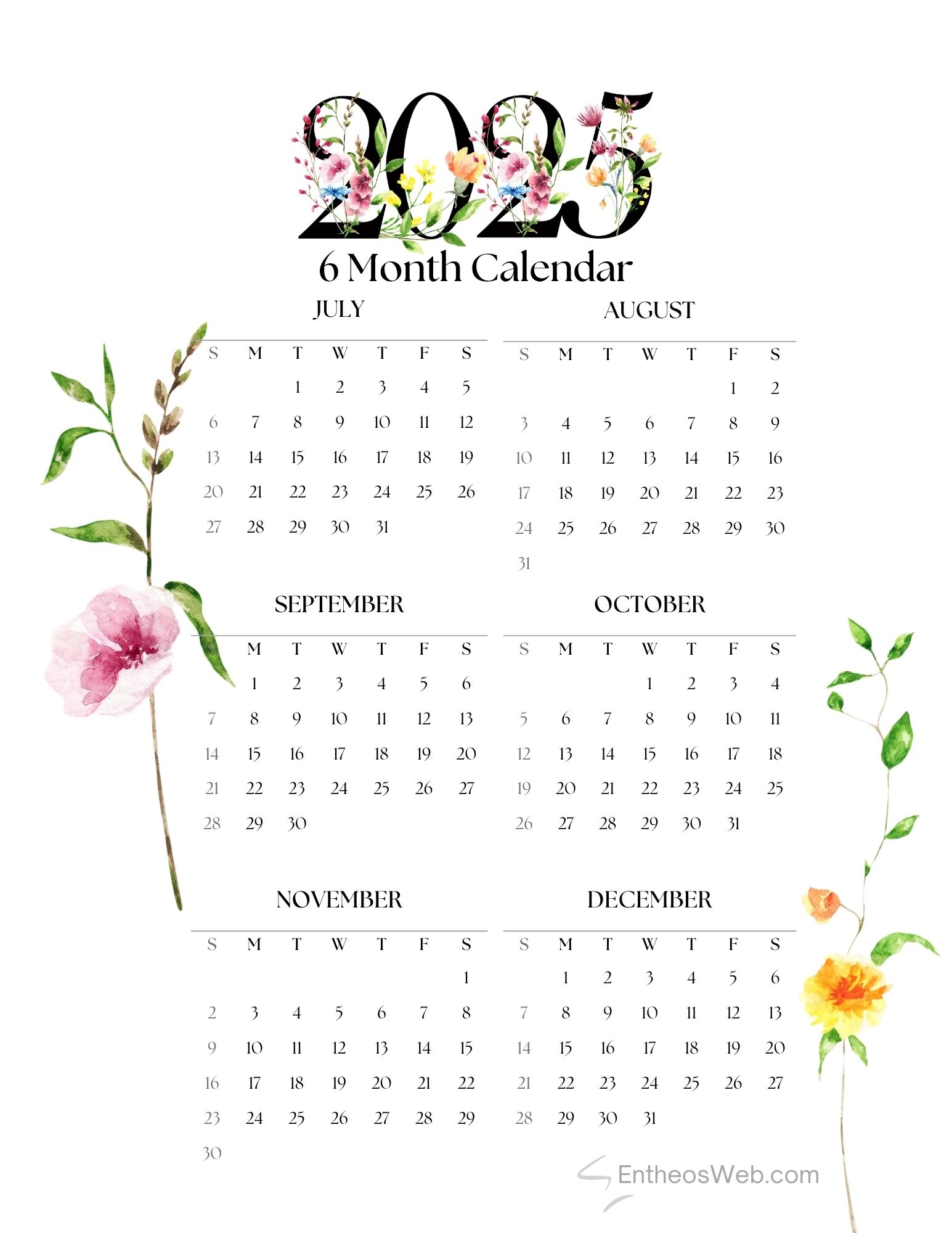 July To December 2025 6 Month Calendar Printable EntheosWeb July To December 2025 6 Month Calendar Printable EntheosWeb
