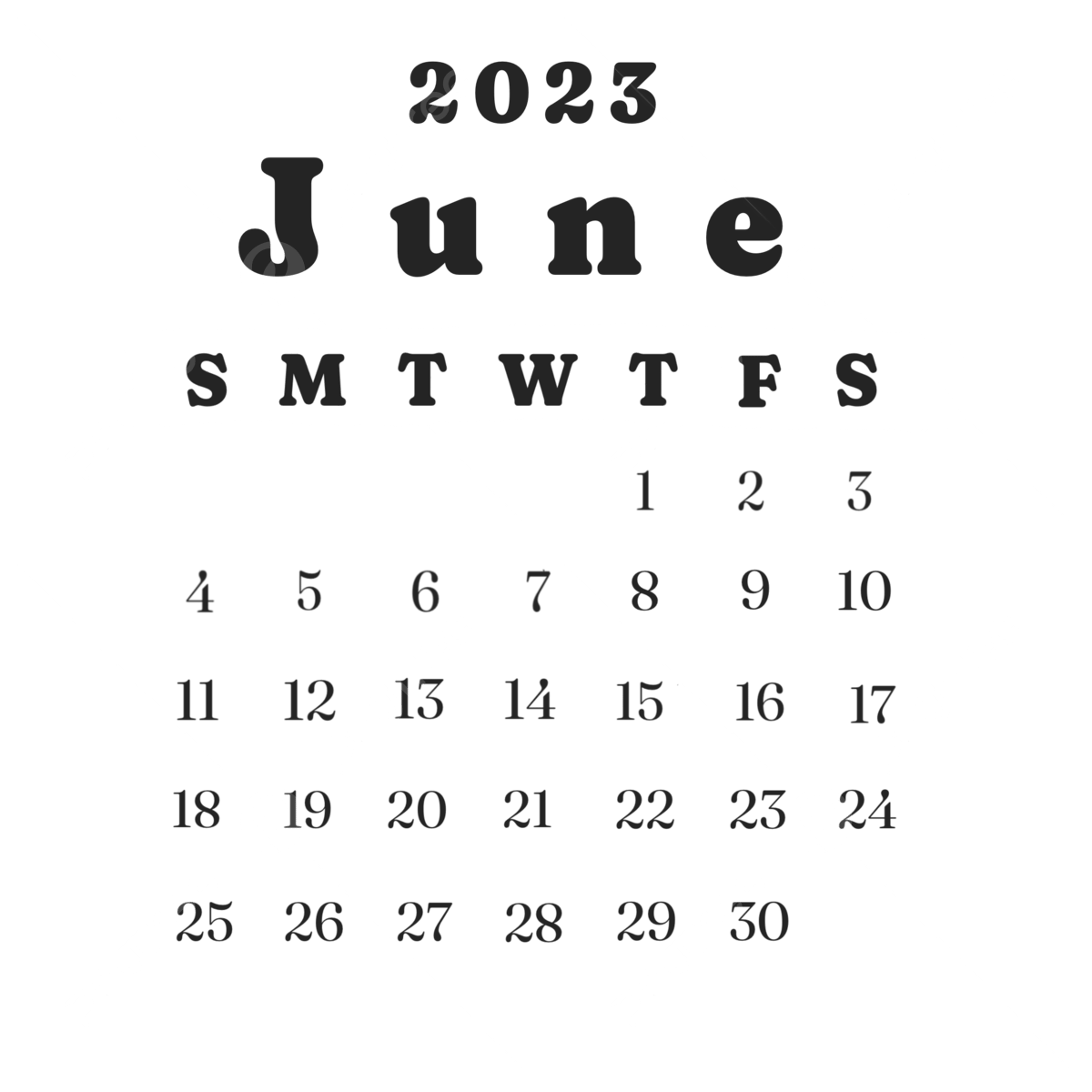 June 2023 Calendar Template Monthly June Monthly Simple PNG Transparent Clipart Image And PSD File For Free Download