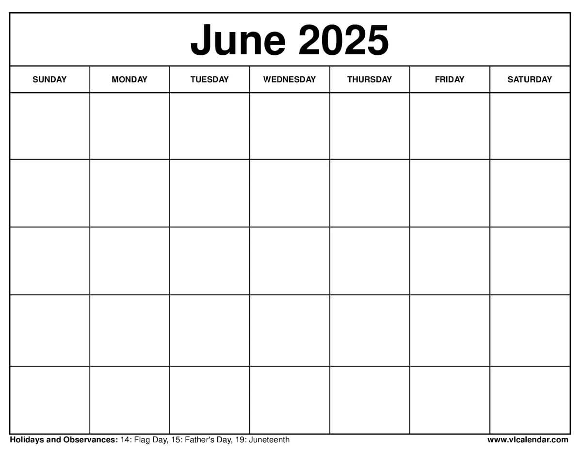 June 2025 Calendar Printable Templates With Holidays June 2025 Calendar Printable Templates With Holidays