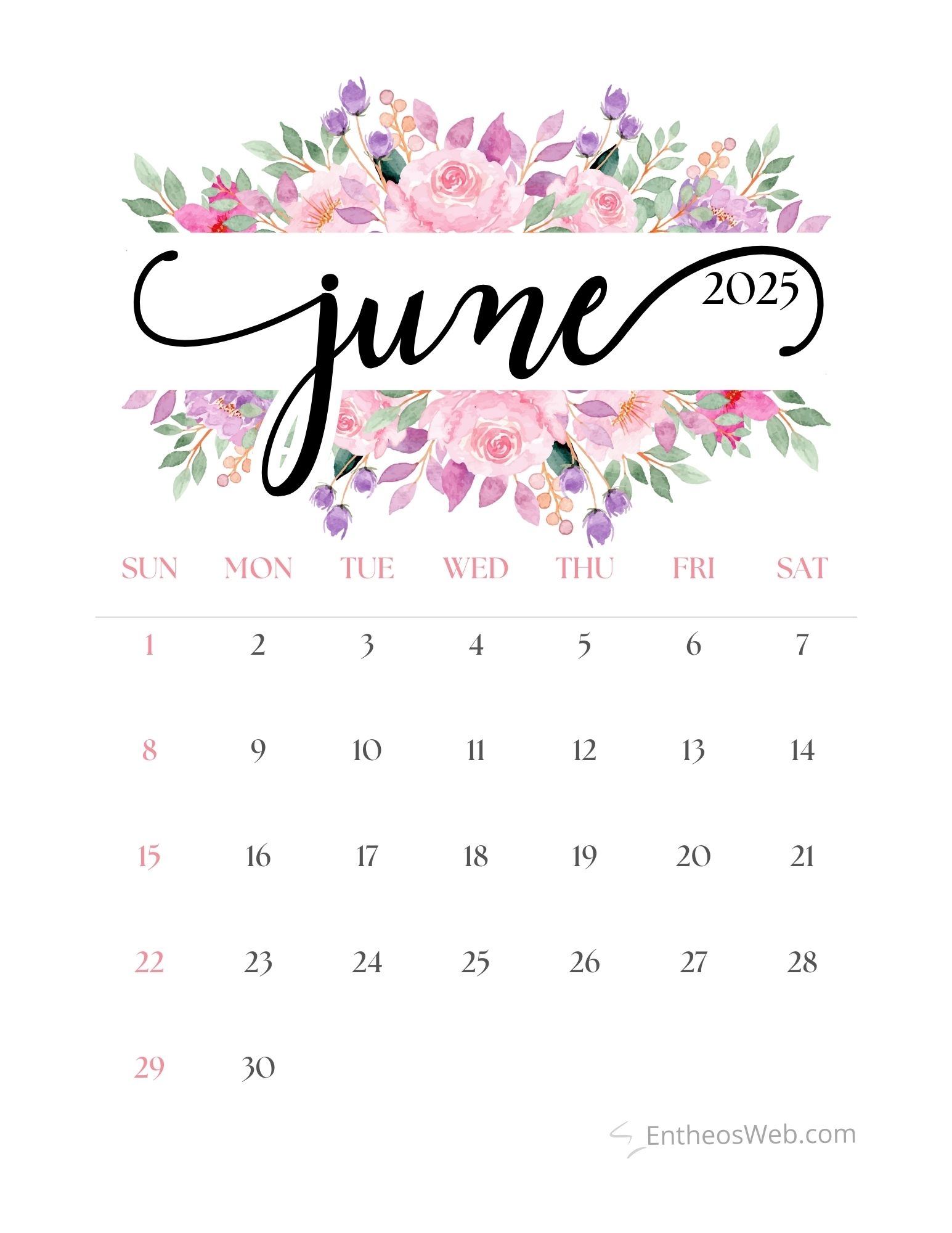 June Month Calendar Printable