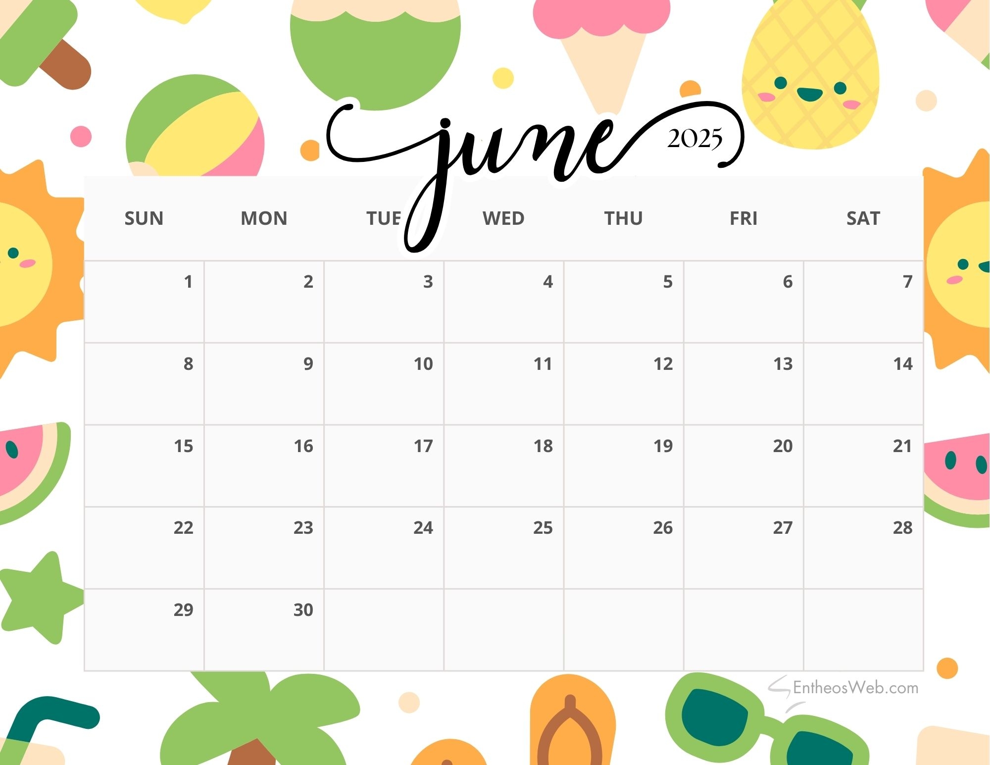 June 2025 Calendar Printables EntheosWeb