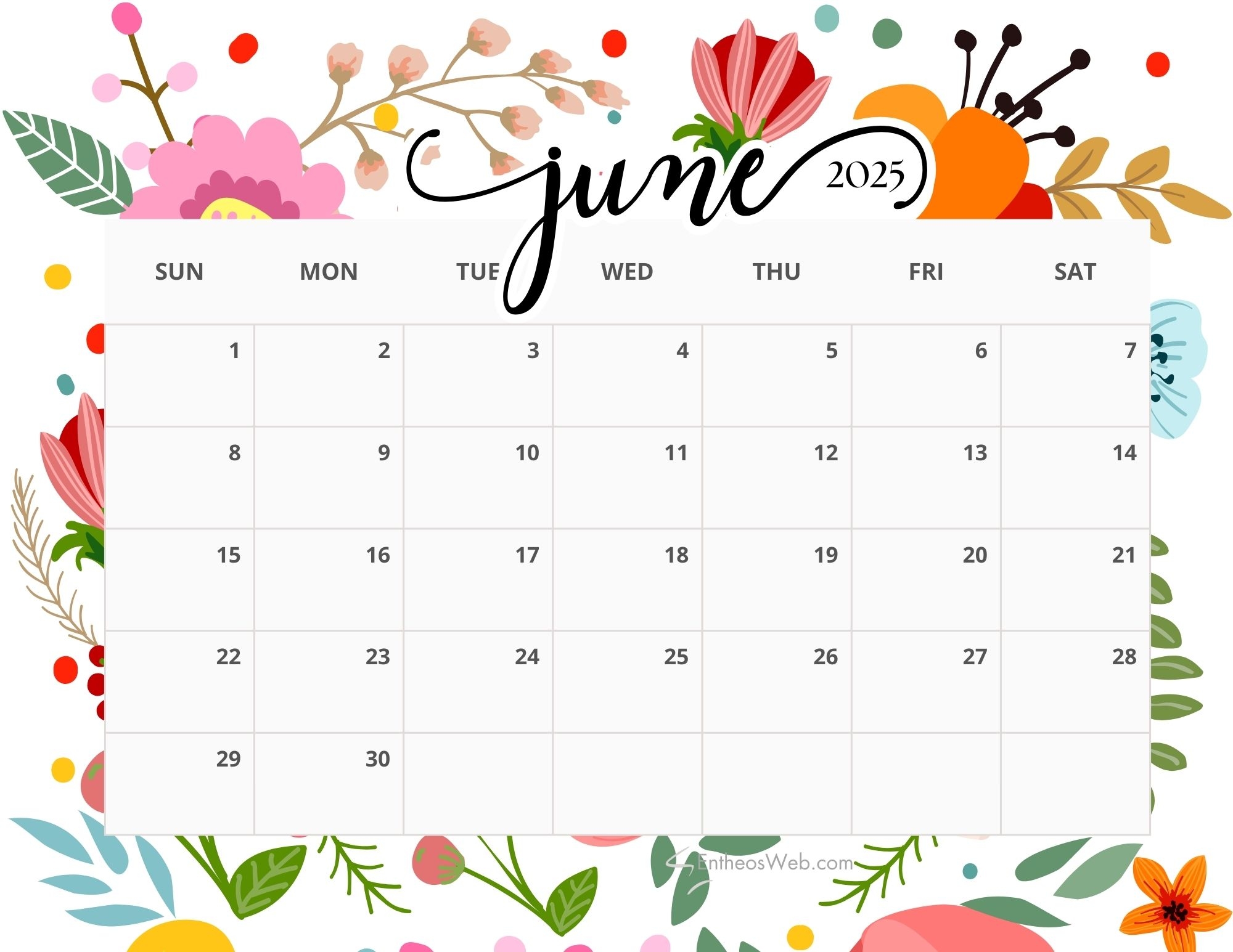 Blank Monthly Calendar Printable 2025