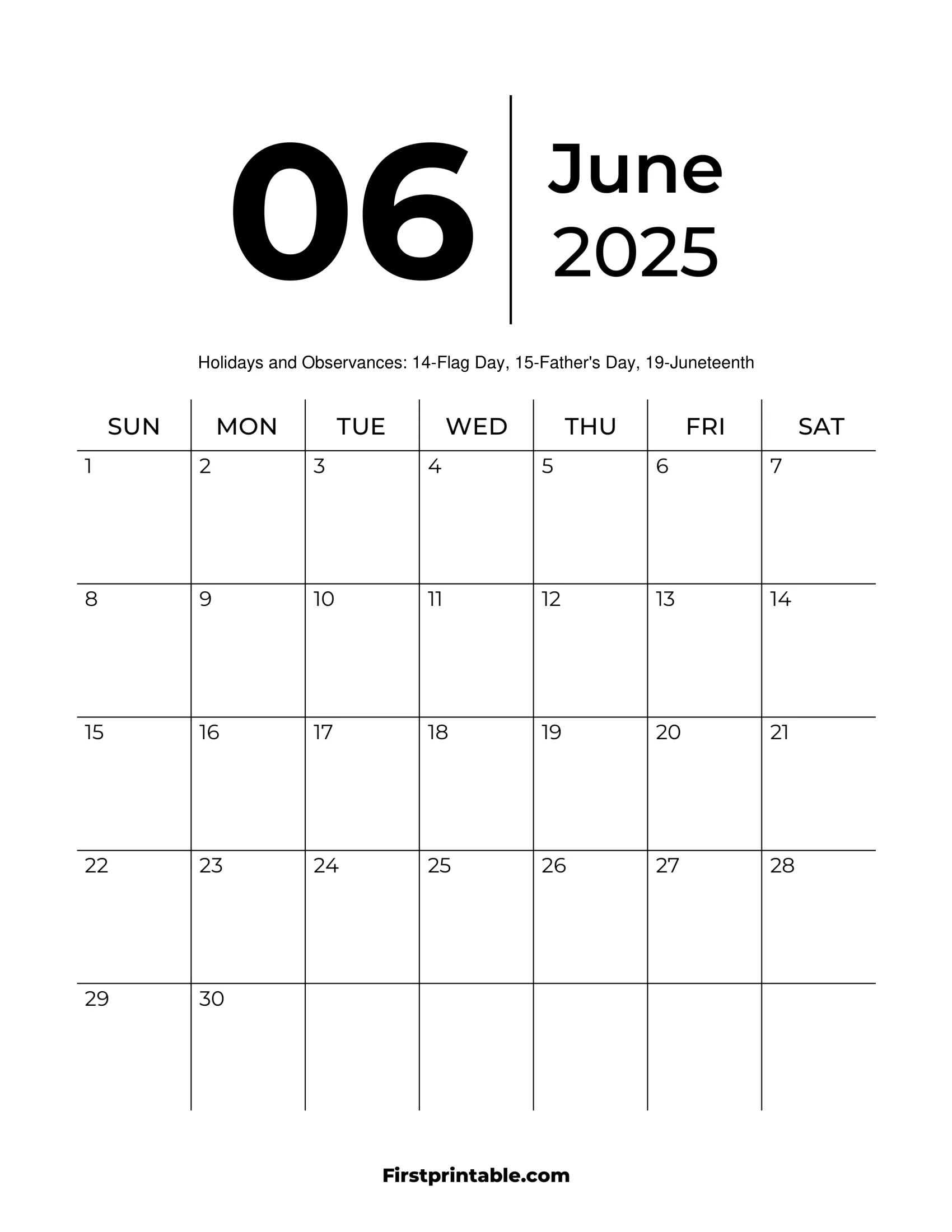 June 2025 Calendars Free Printable Fillable