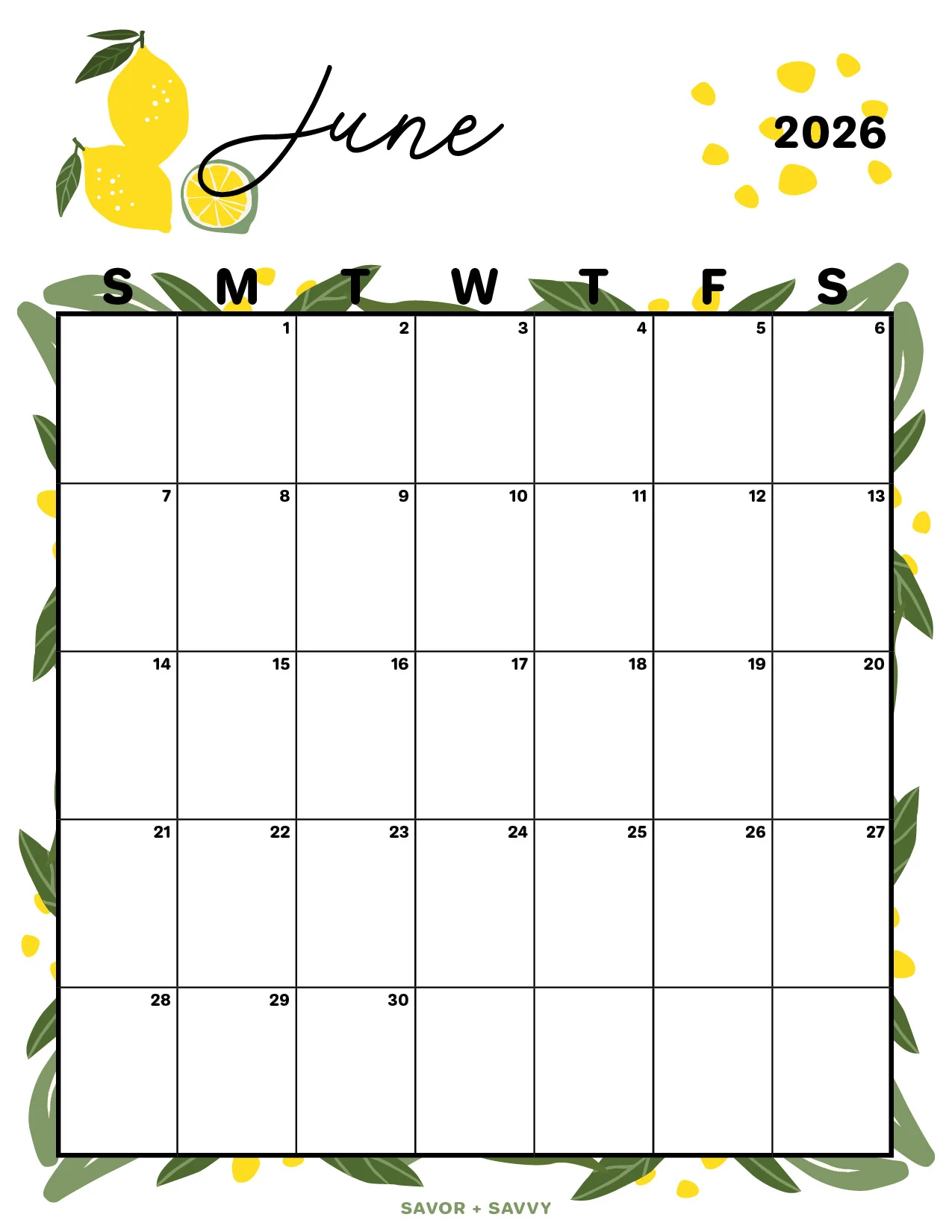 June 2026 Calendar Templates 14 Free Printables Savor Savvy