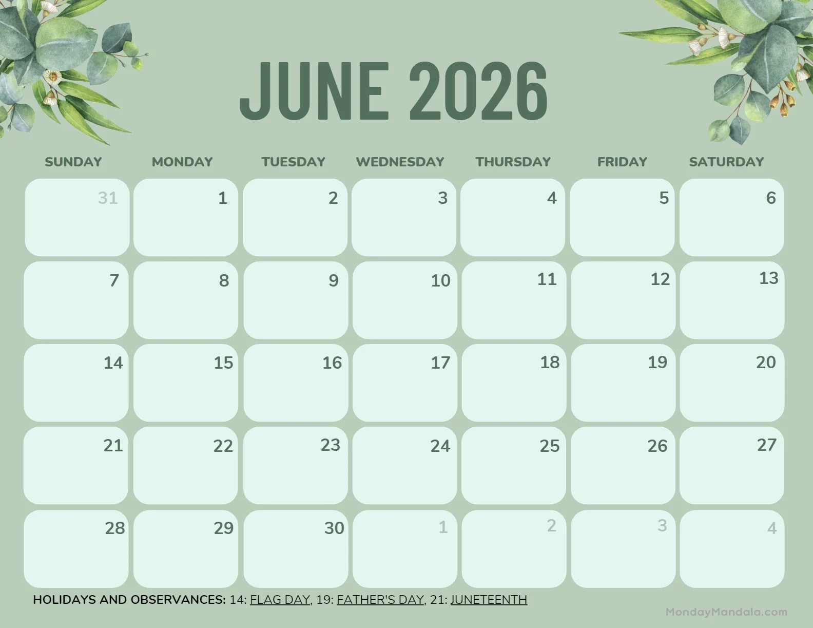 June 2026 Calendars 52 Free PDF Printables 