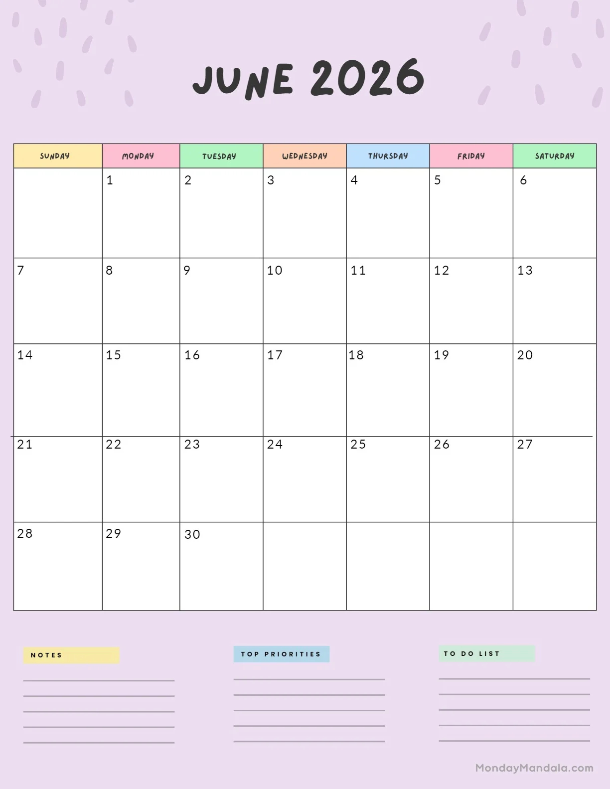 June 2026 Calendars 52 Free PDF Printables 