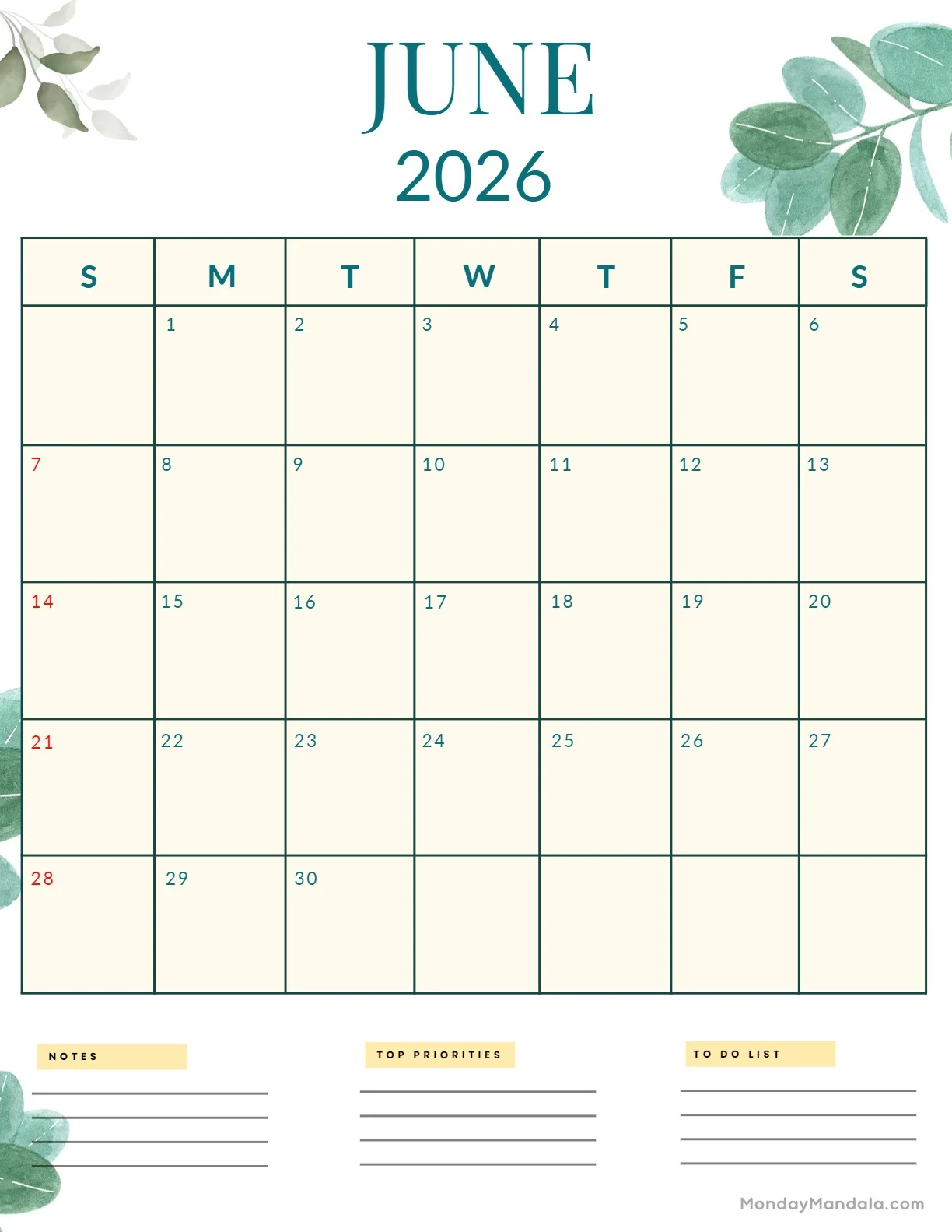 June 2026 Calendars 52 Free PDF Printables 