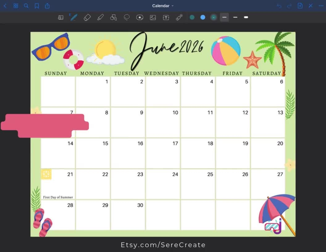 June 2026 Digital Calendar Light Green Summer Planner Editable Fillable Printable Calendar For Planning PDF PNG And JPG Download Etsy
