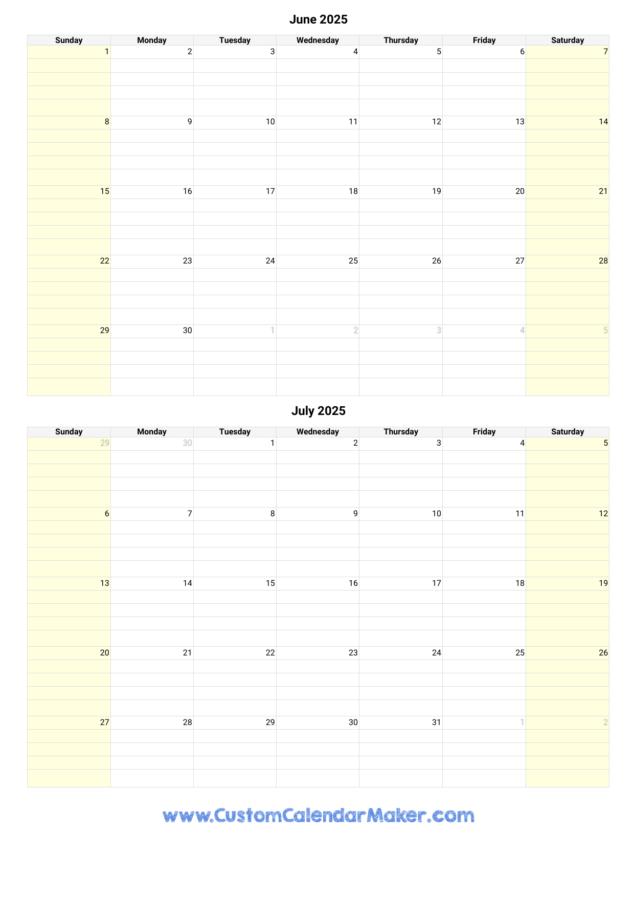 June And July 2025 Calendar Custom Calendar Maker June And July 2025 Calendar Custom Calendar Maker