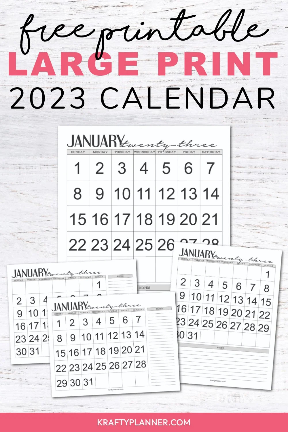 Large Print 2023 Calendar Free Printable Krafty Planner